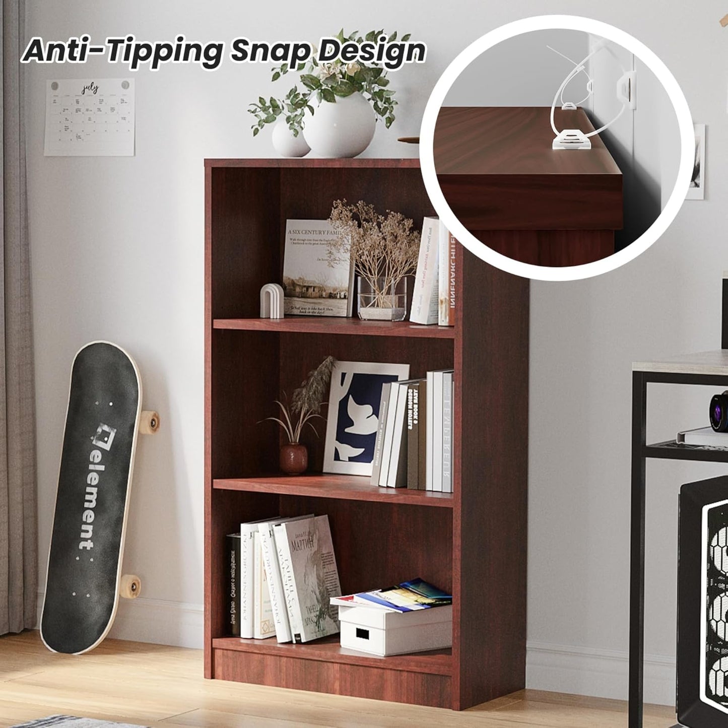 Bookshelf, Open Modern Bookshelf, 3 Shelf Bookcase with Freestanding Display Storage, Wooden Book Shelf for Bedroom, Living Room, Dinning Room, Office, Brown