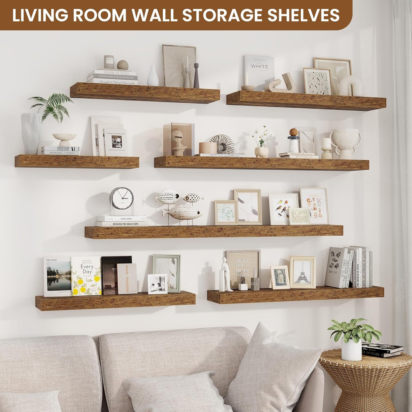 fuqing Floating Shelves for Wall, Bathroom Shelf Wall Mounted for Storage, Shelves with Invisible Bracket for Bedroom, Kitchen, Living Room, Farmhouse Small Book Shelf, 16 Inch Set of 2, Rustic Brown