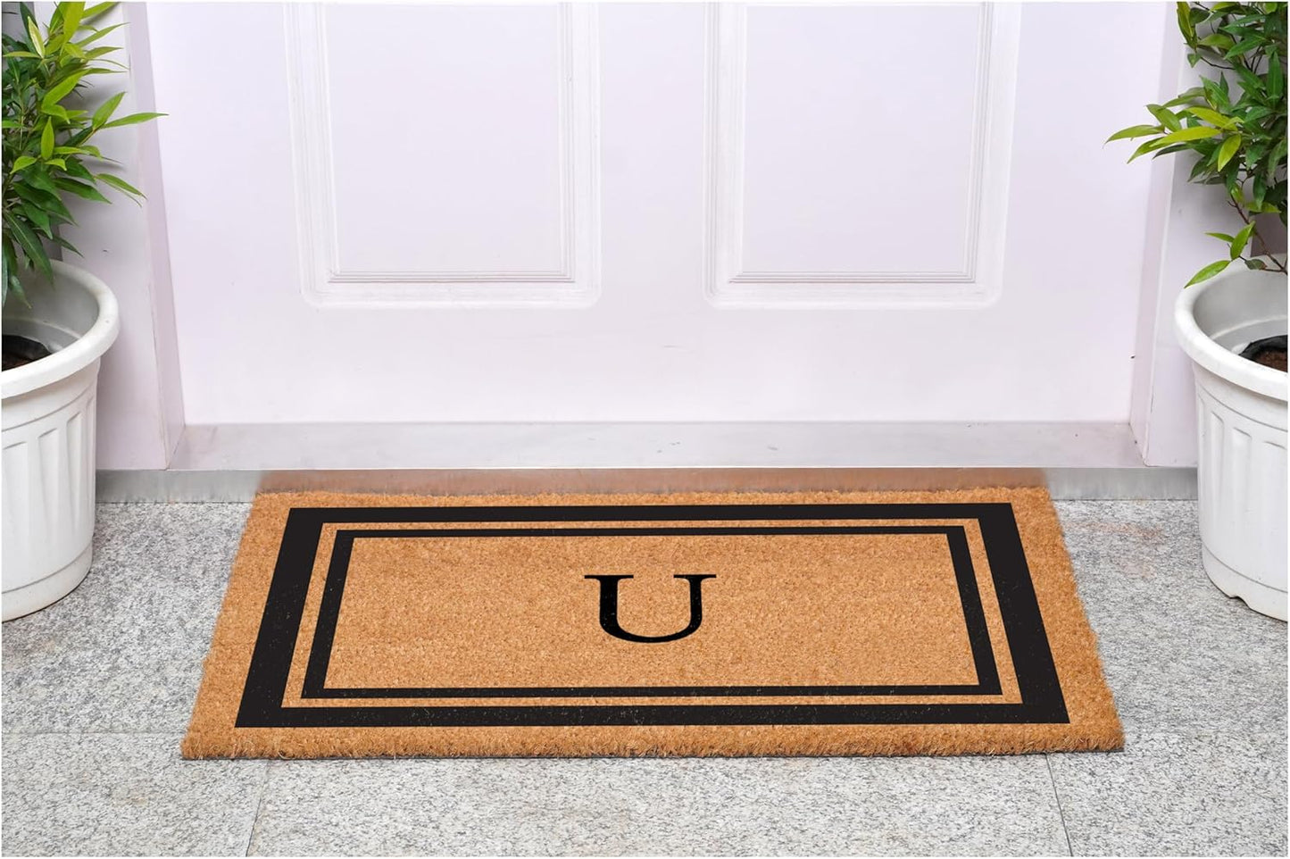 Calloway Mills 152961830U Black Border 18" x 30" Monogram Doormat, (Letter U)