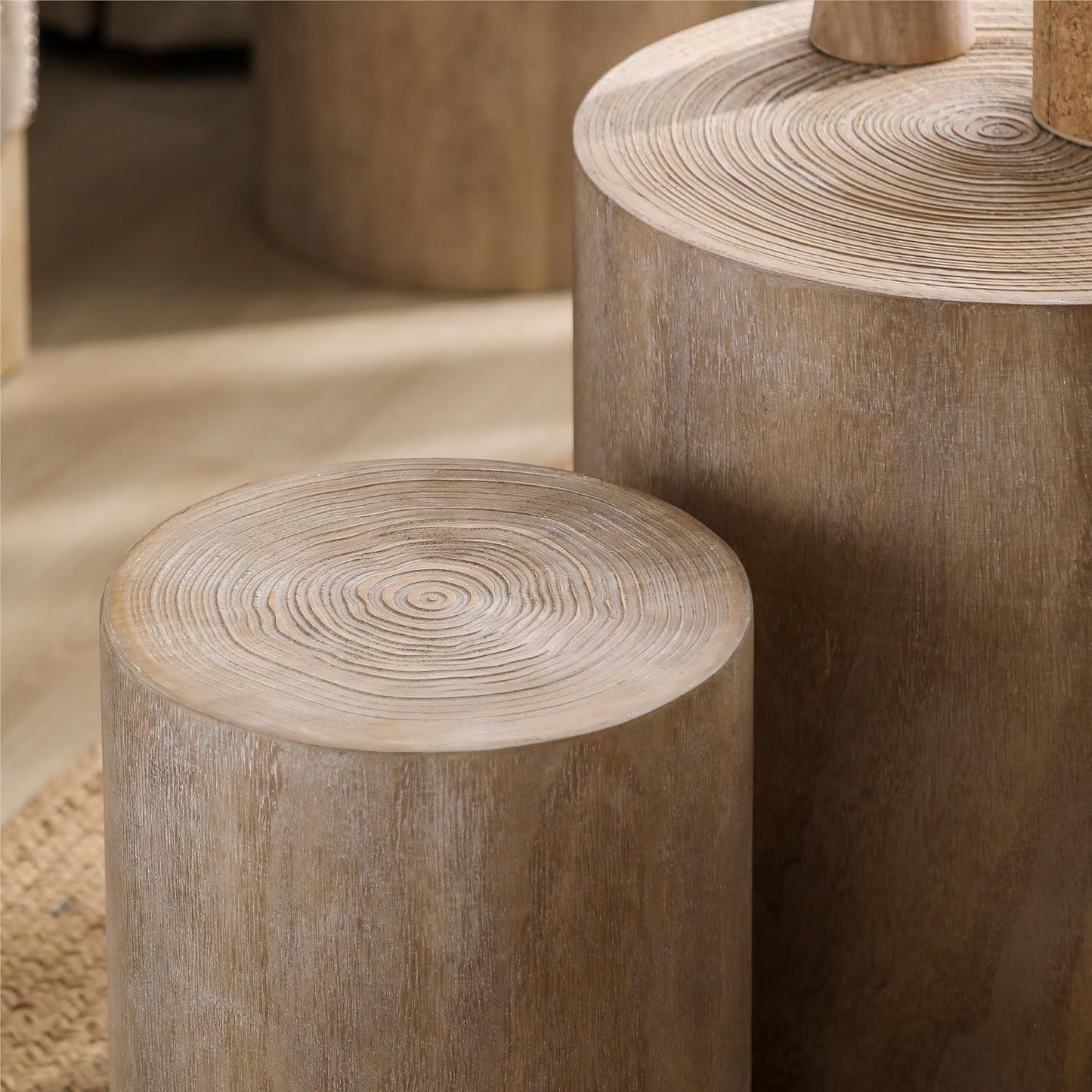 Round Nesting Coffee Table Set of 3, Small Pedestal Stand, Modern Circle Coffee Tables, Wooden Accent Side Table End Footstools for Living Room Office Bedroom, Farmhouse, Rustic