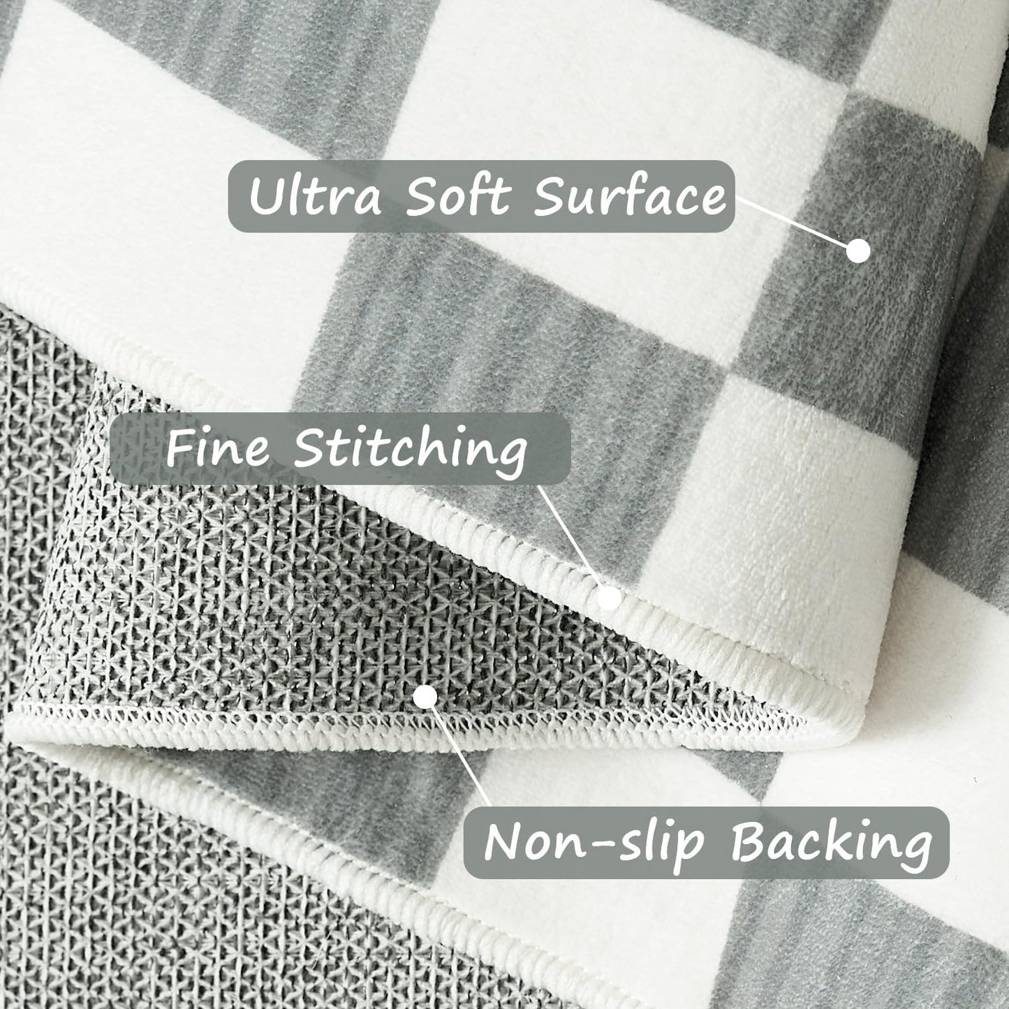 jinchan Runner Rug 2x6 Hallway Washable Modern Checkered Geometric Lattice Kids Bedroom Rug Indoor Floor Cover Non Slip Soft Carpet for Nursery Room Kitchen Laundry Room Home Grey