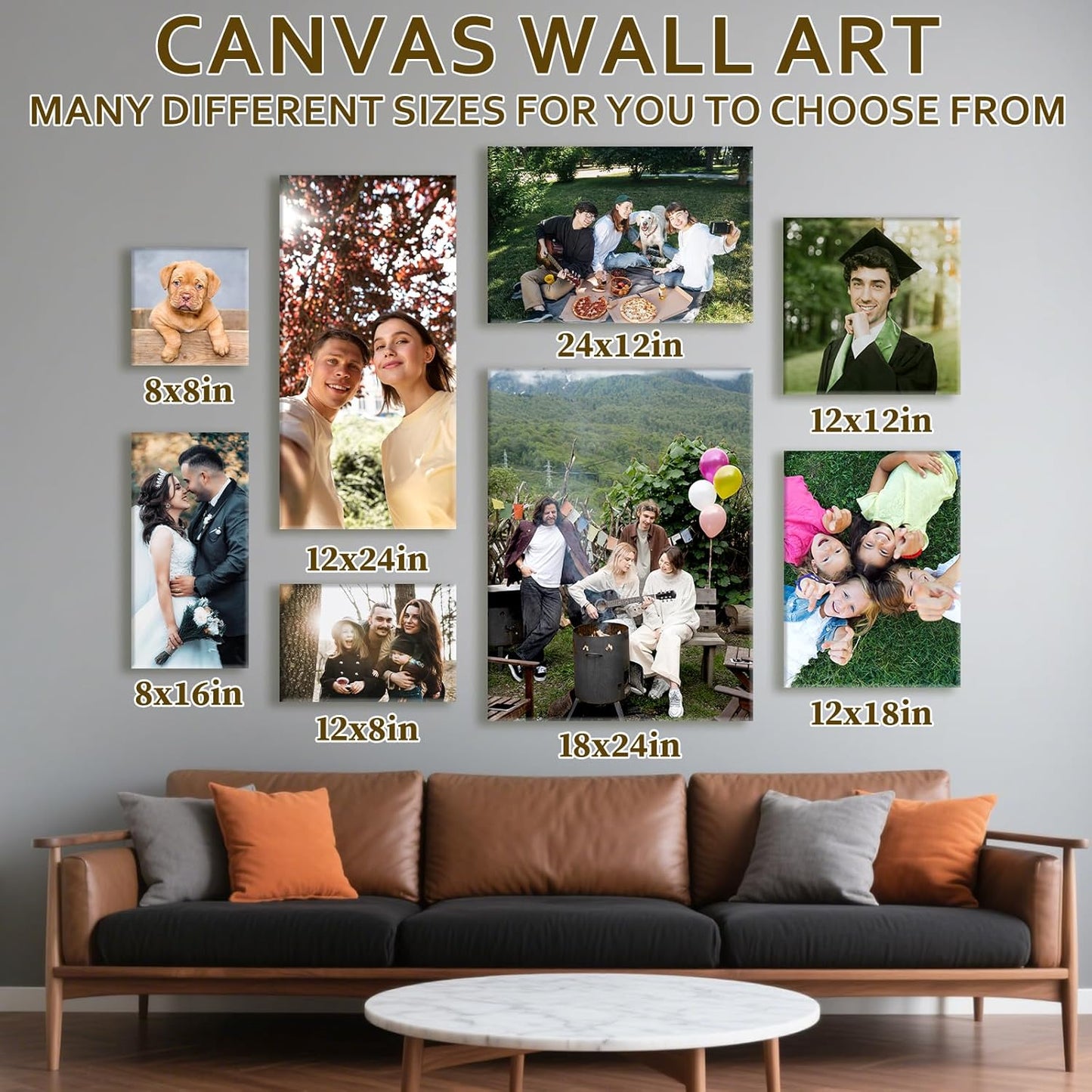 Custom Canvas Prints with Your Photos - Personalized Pictures Print, Customized Photo Gifts, Wall Art Poster Canvas Printing for Wedding, Family, Baby, Pets, Home Office Decor, Wrapped Frame 8x12