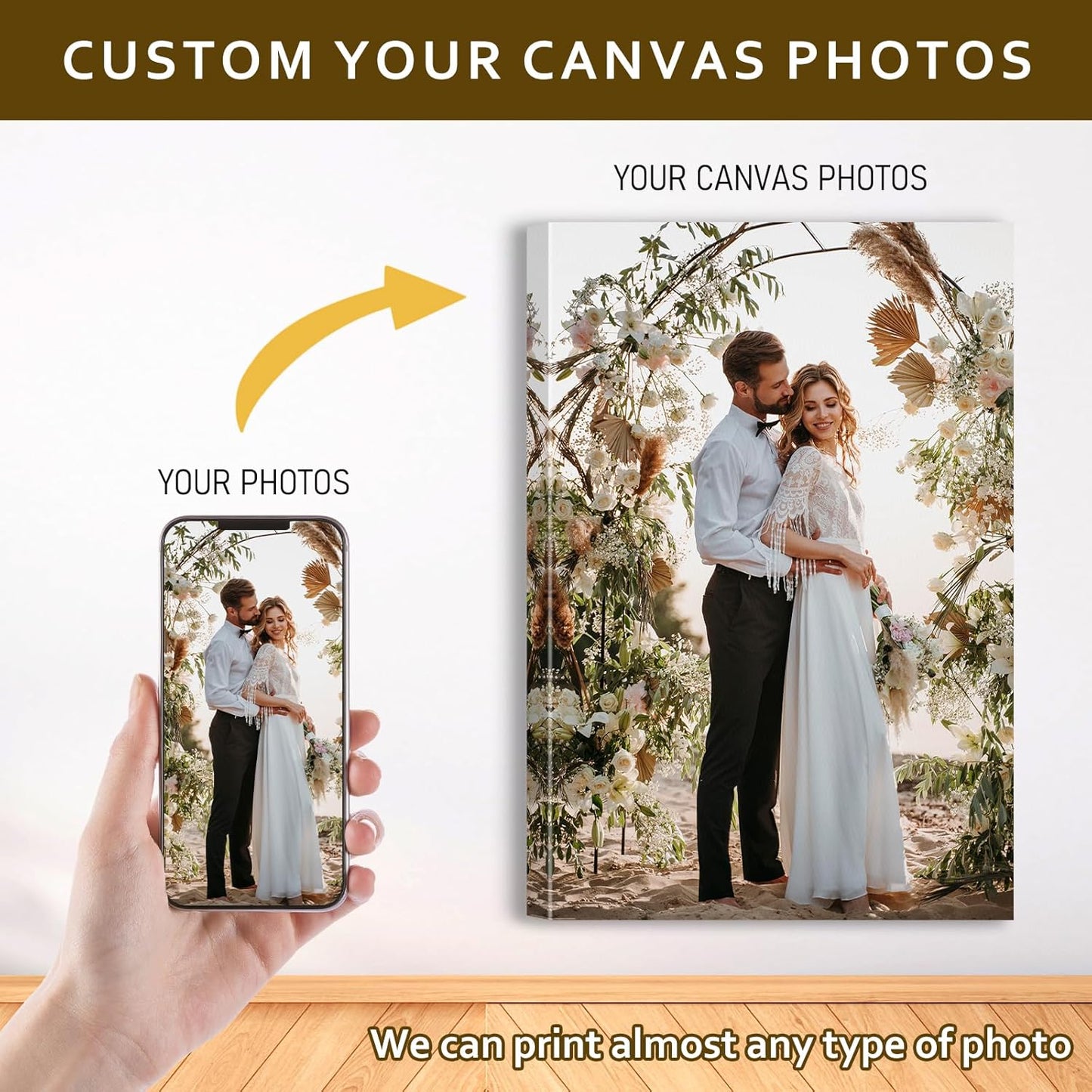 Custom Canvas Prints with Your Photos - Personalized Pictures Print, Customized Photo Gifts, Wall Art Poster Canvas Printing for Wedding, Family, Baby, Pets, Home Office Decor, Wrapped Frame 20x40