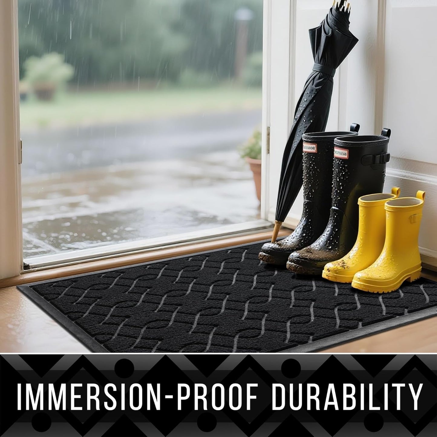 Yimobra Front Door Mat Outdoor Indoor 60x36, All-Season, All-Weather, Heavy Duty Welcome Door Mats Outside Entrance, Non Slip Porch Patio Entrance Mat, Black