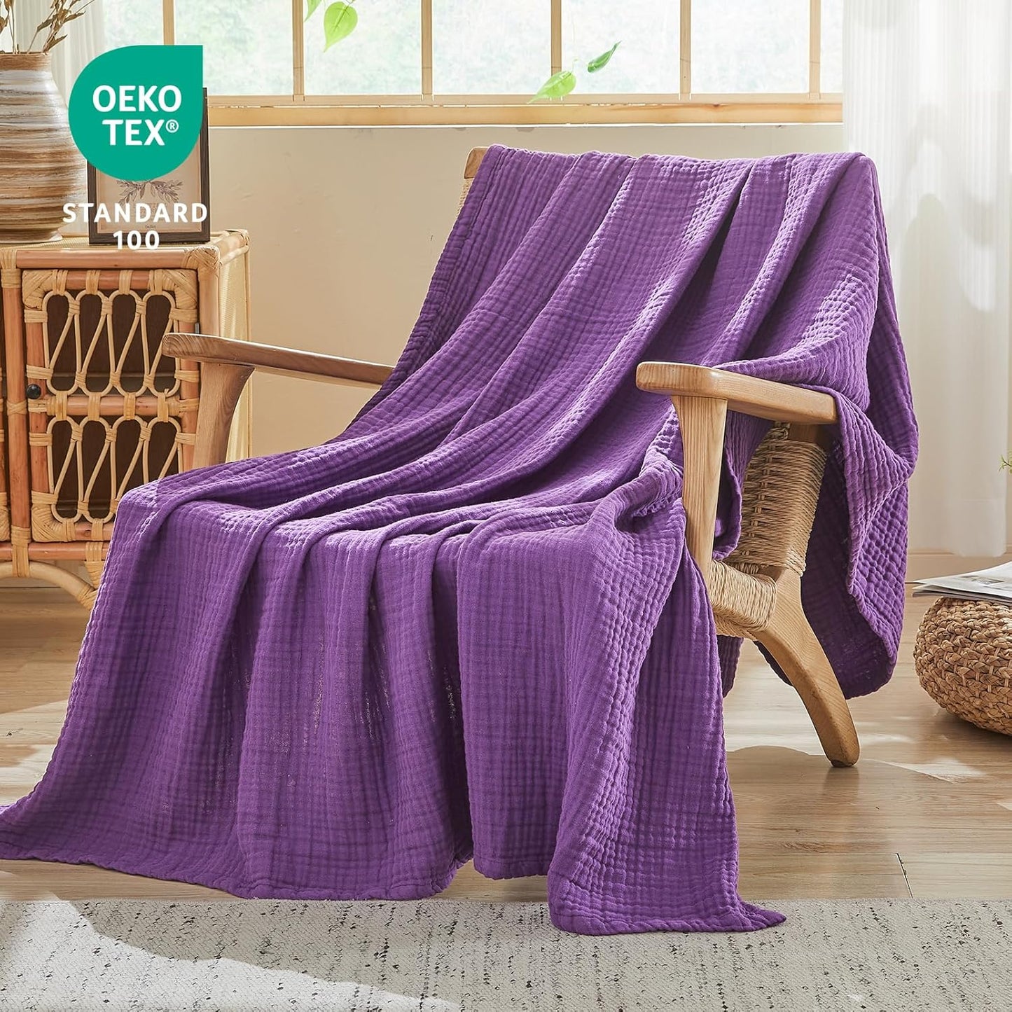 EMME Cotton Muslin Twin Blanket Breathable Gauze Blanket Soft Lightweight Blankets Adults Gifts for Women (Purple, 60"x80")