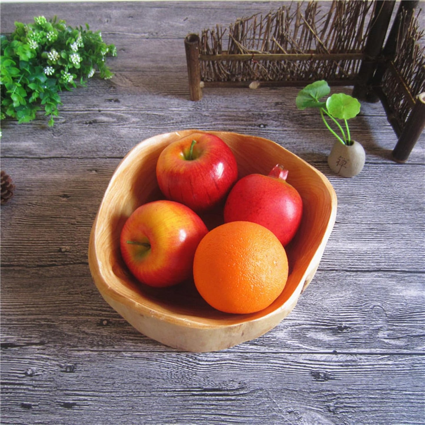 Wooden Bowl Decorative Natural Wood Fruit Bowl, Irregular Creative Wood Bowls, Rustic Hand Carved Candy Snack Keys Serving Bowls for Home Decor (10"-12" Diameter)