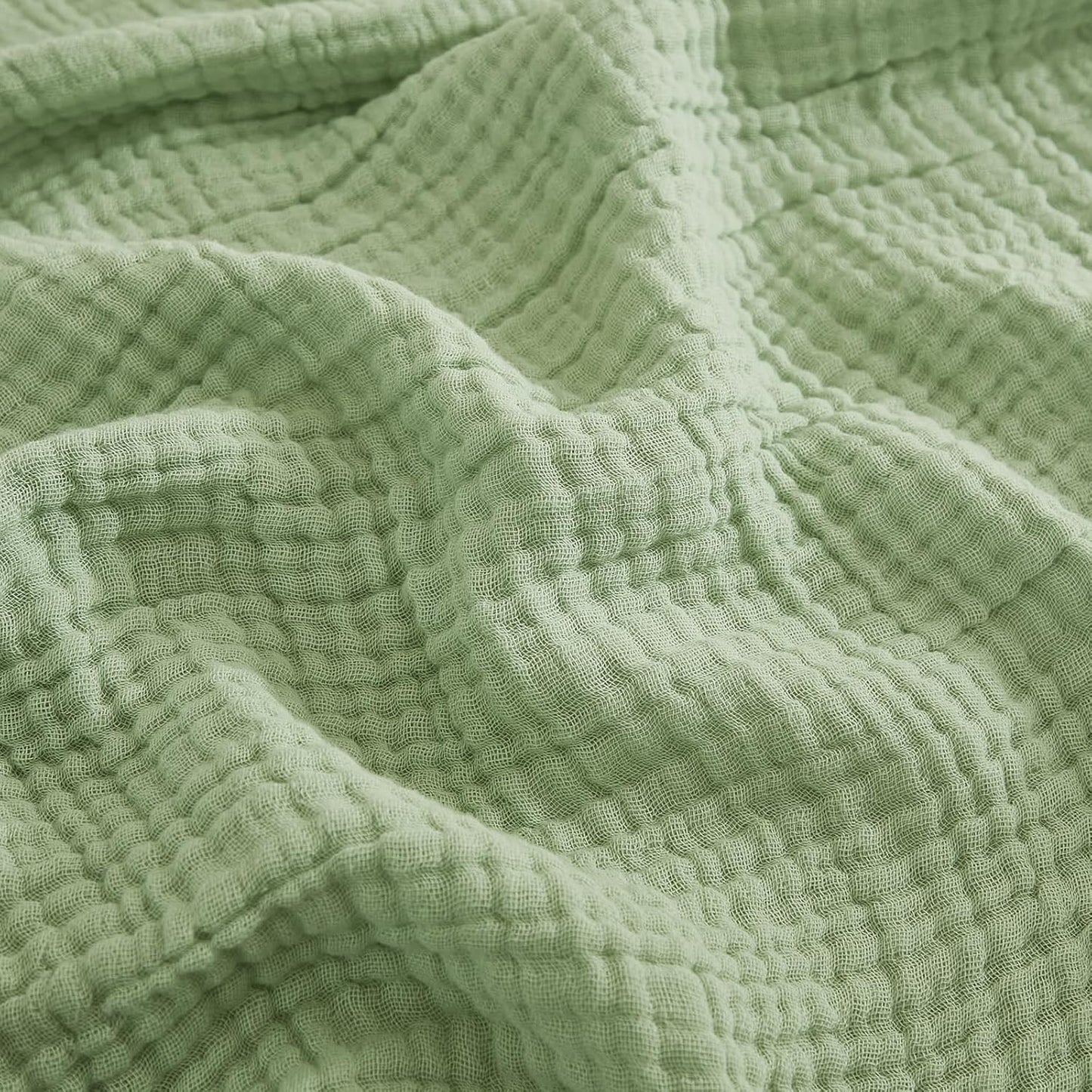 EMME Cotton Twin Blanket for Couch Soft Airy Muslin Bed Blankets Lightweight Breathable Blanket All Season Gauze Blanket, Sage Green
