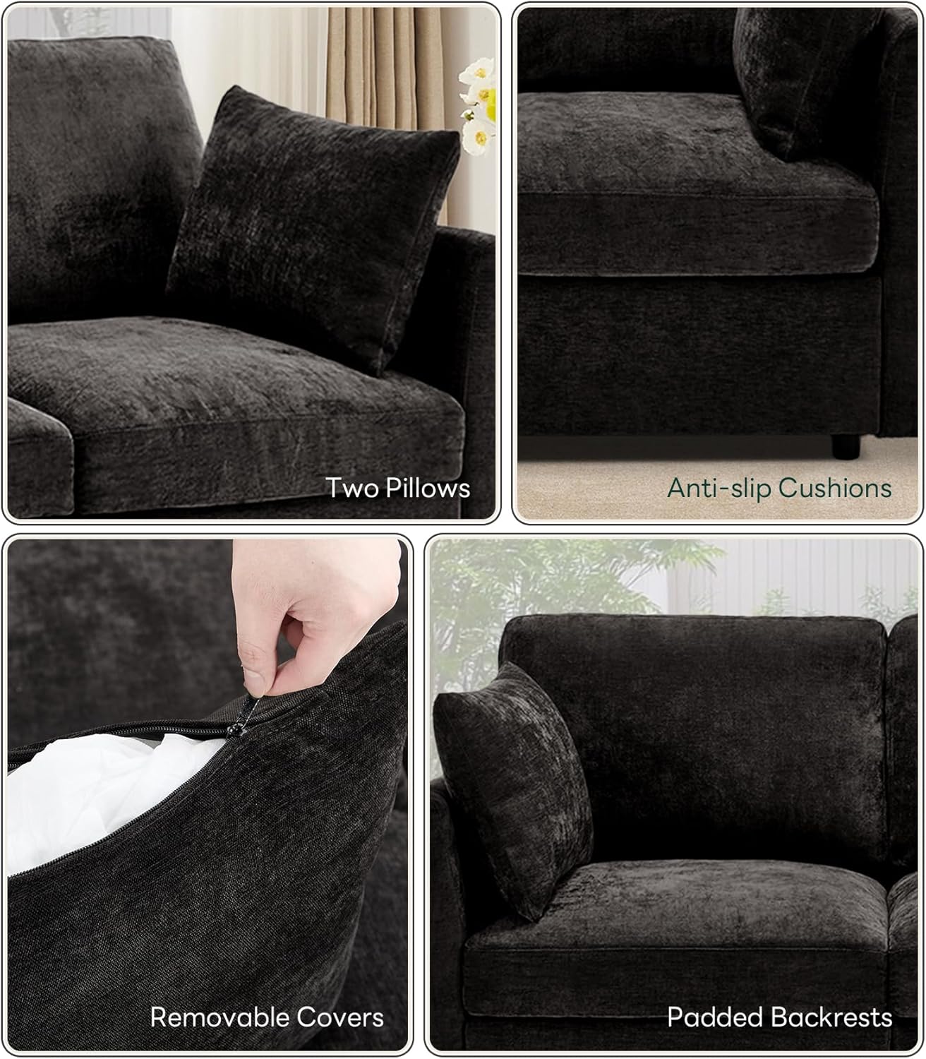 Tbfit Modular Sectional Couch, Sofa for Living Room, Chenille Cloud Couch with Ottoman 6 Seat, Black