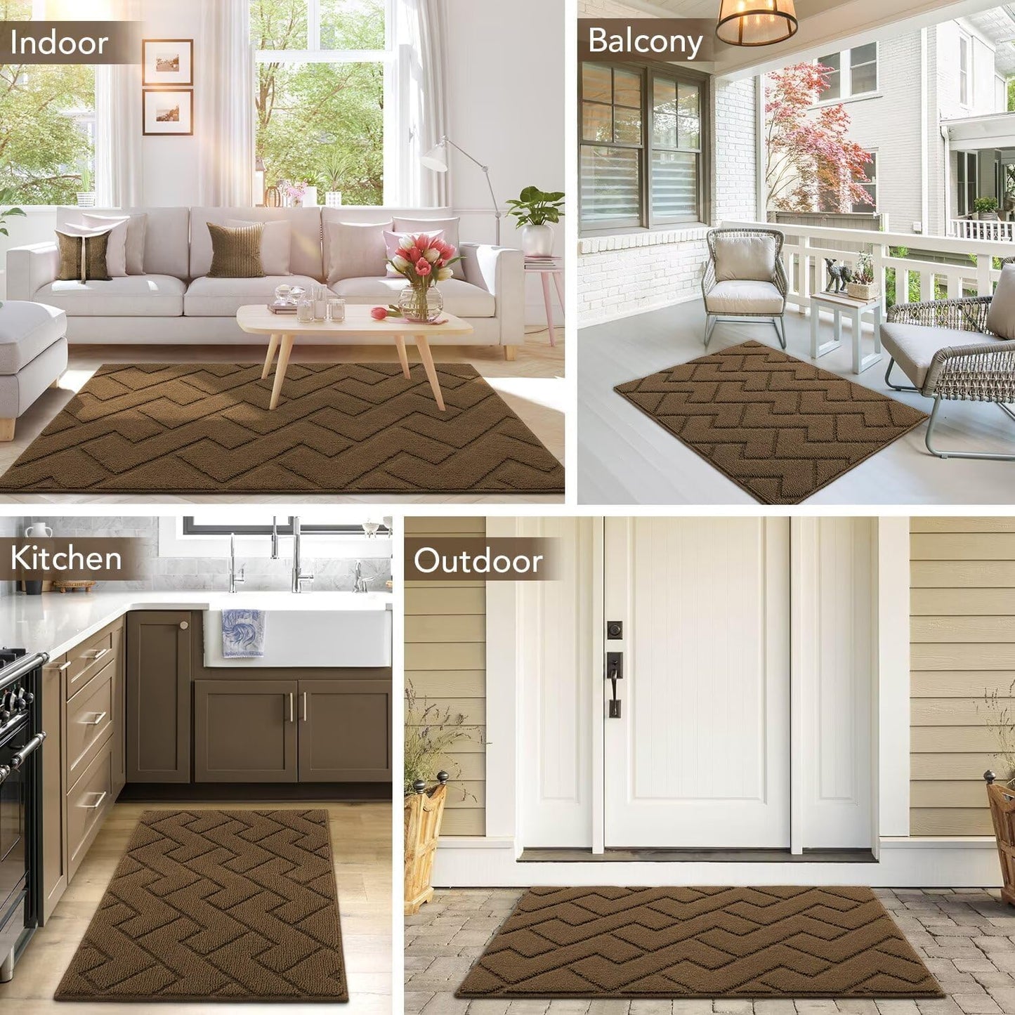 hicorfe Indoor Doormat,Front Back Door Mat Rubber Backing Non Slip Door Mats 47"x71" Absorbent Resist Dirt Entrance Doormat Inside Floor Mats for Entryway Washable Low-Profile(Dark Brown)