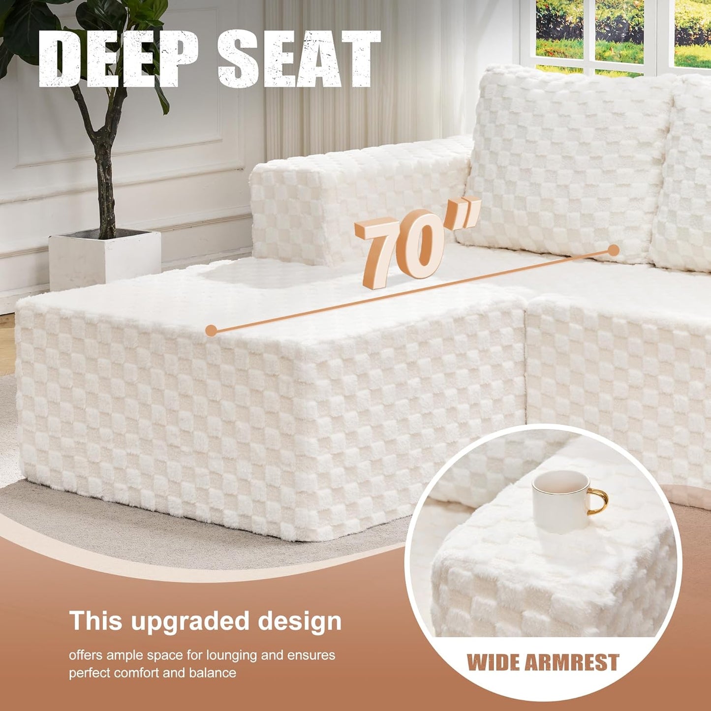 Hobestluk Modular Sectional Sofa Memory Foam Couch Sofa Bed Loveseat with Chaises Cloud Couch with Removable Cover Large Sectional Couches for Living Room (Plush White, Sofa Bed)
