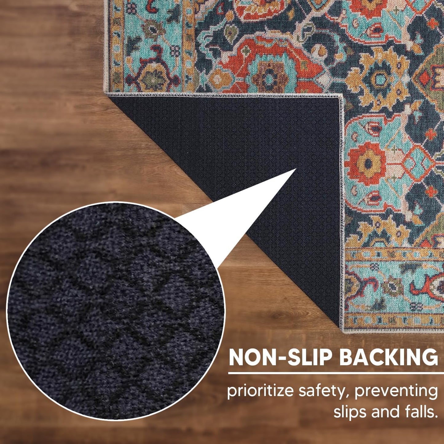 Keen Home Design 5x7 Rug - Machine Washable Area Rug with Non-Slip Backing, Ideal for Living Room, Dining Room, Bedroom - Vintage, Easy Clean, Durable, Low Pile Rug - (5' x 7')