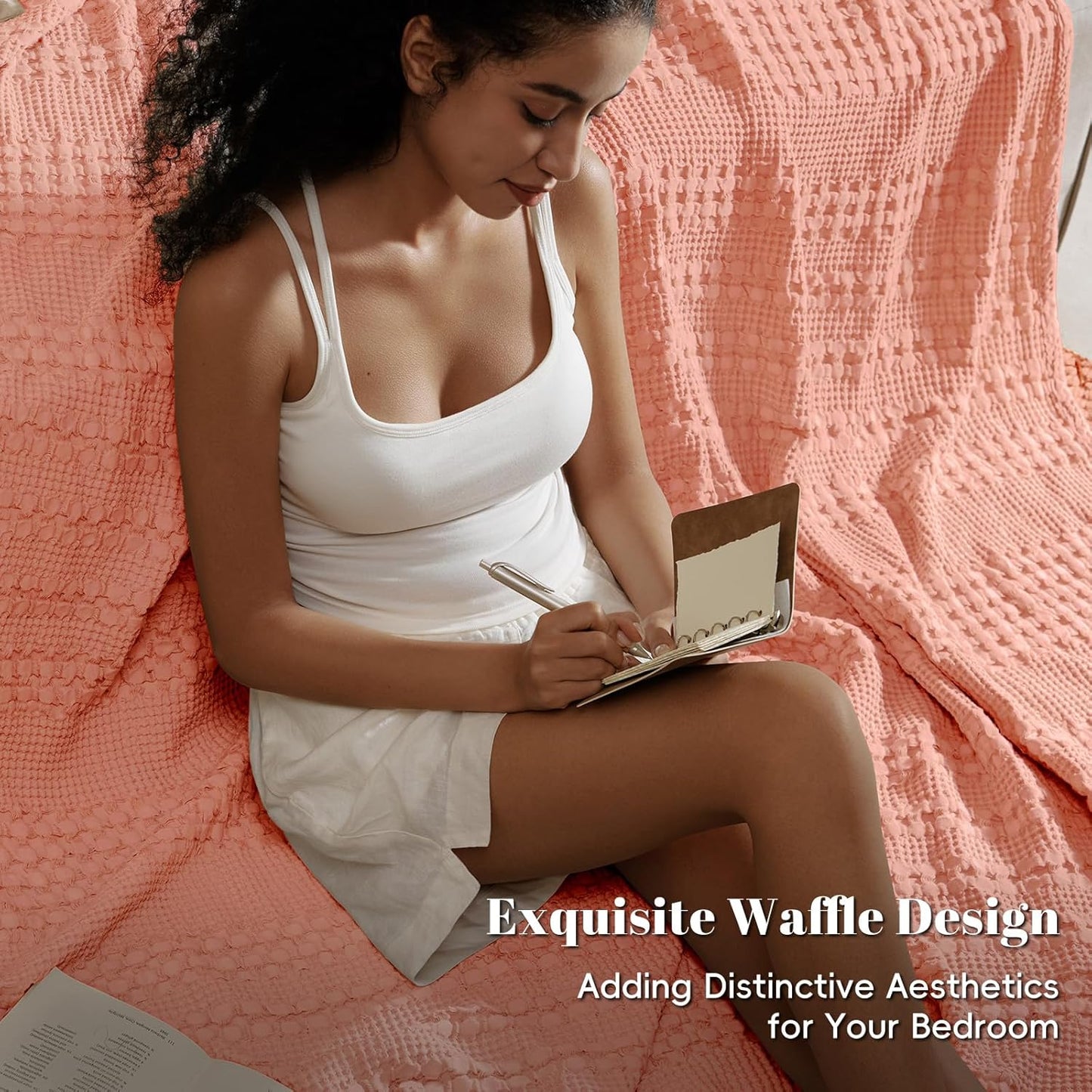 PHF 100% Cotton Waffle Weave Blanket King Size, Soft Lightweight Breathable Cozy Summer Blankets for Bed, Luxury Aesthetic Woven Bedding for Home Decor, 108"x90", Canyon Clay