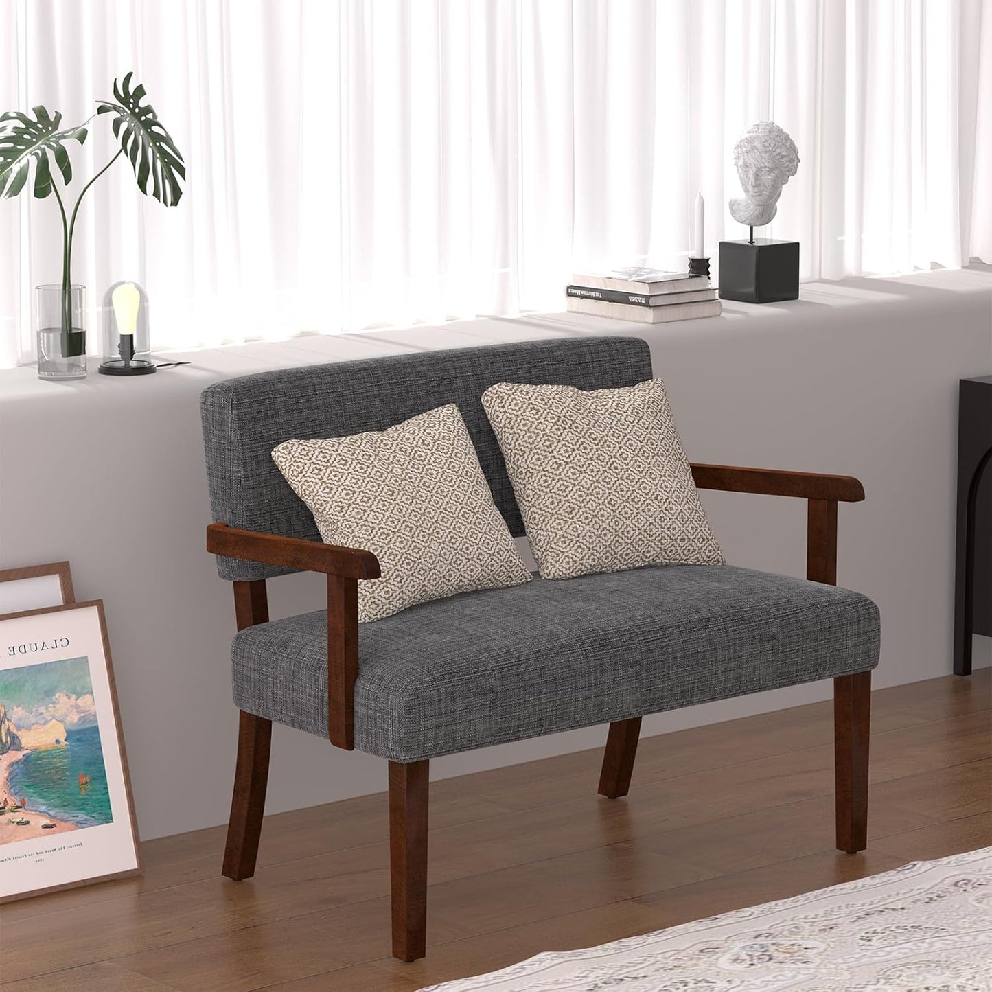 Accent Chair 2 Seat, Arm Chairs with Soft Seat and Armrests for Living Room, Love seat for Dining, Reading, and Waiting Rooms (Gray)