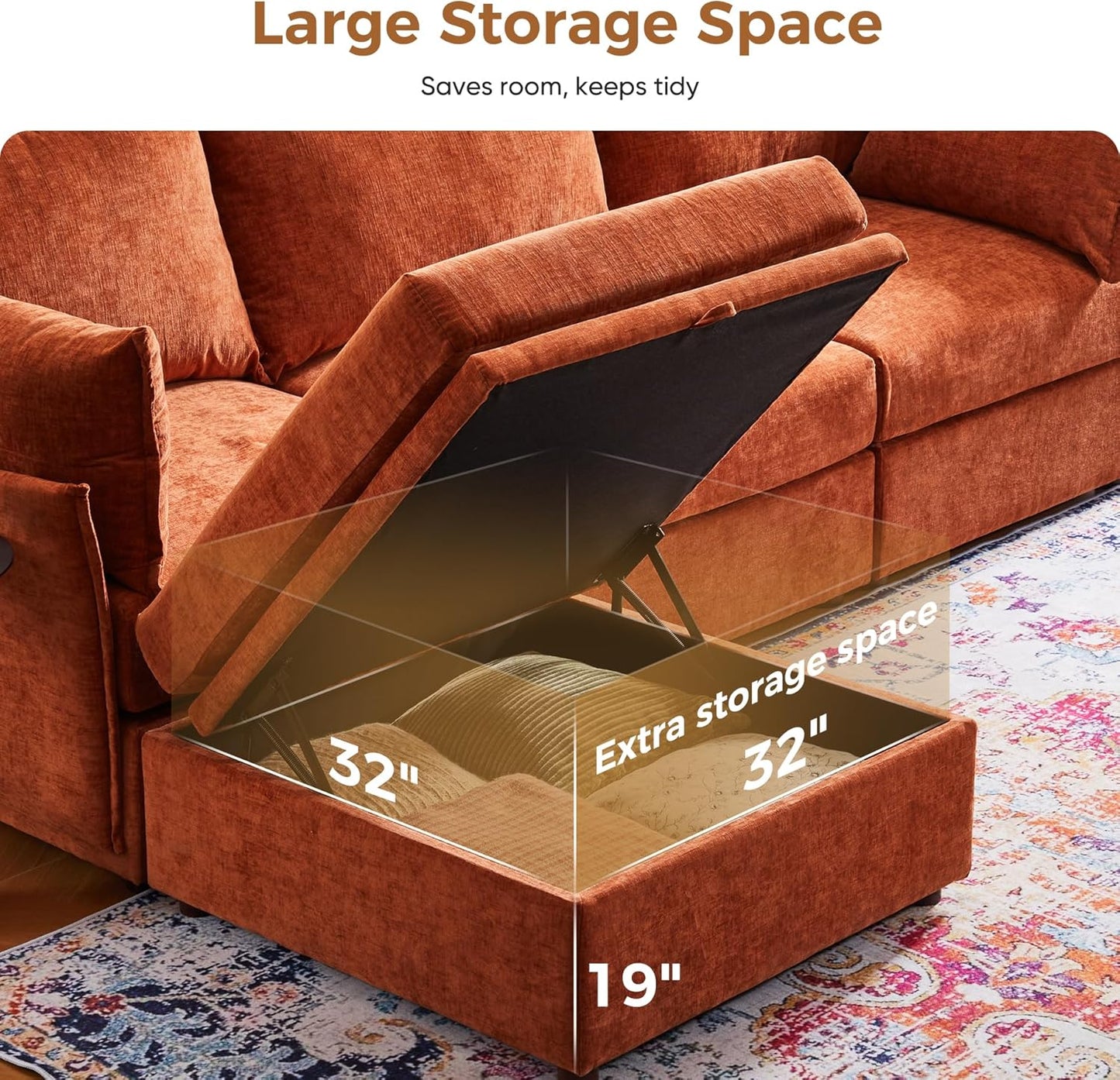 134.6" Oversized Modular Sectional Sofa, Large 7 Seater U Shaped Couch with Storage Ottoman with Reversible Chaise Deep Seat for Living Room, Apartment - Chenille Terracotta