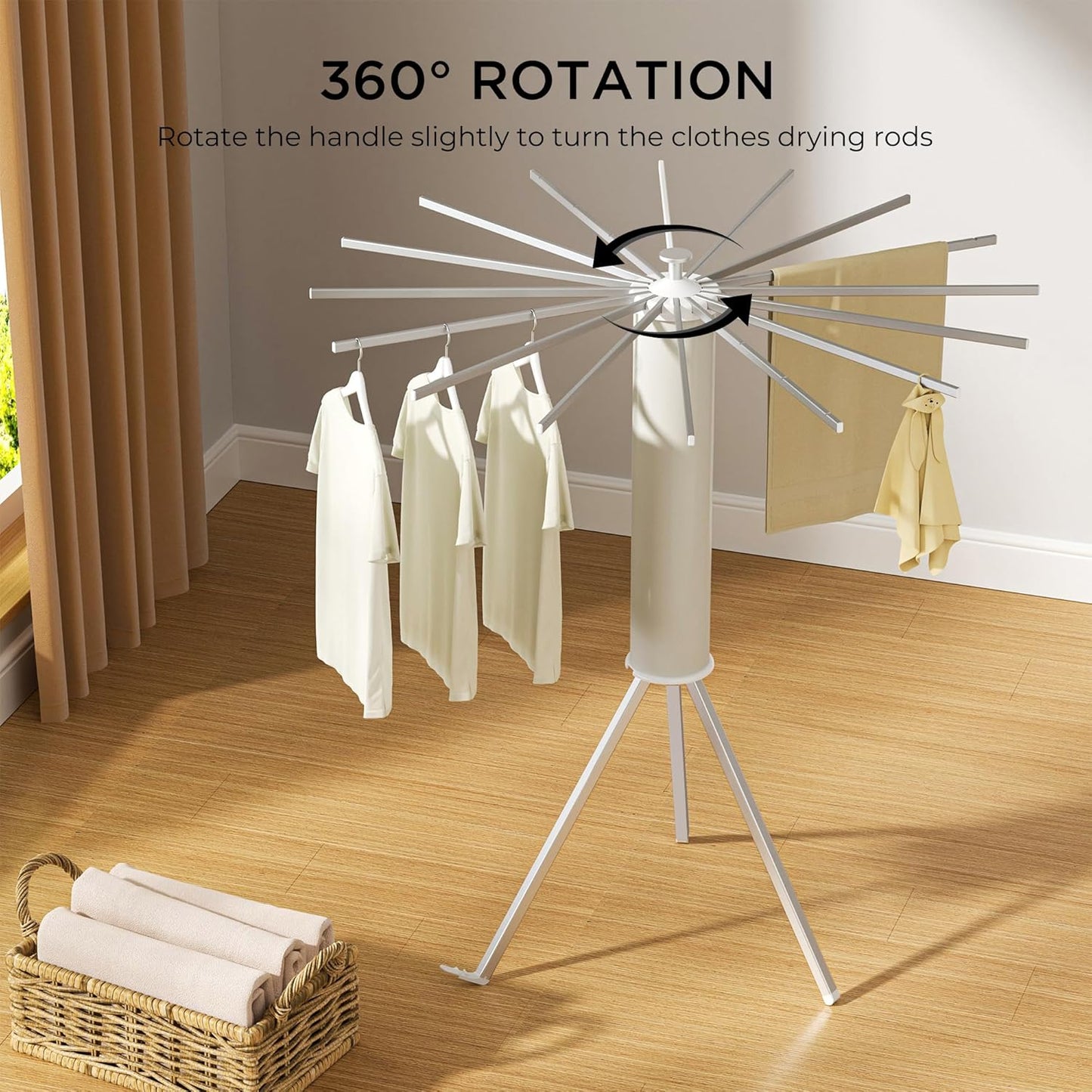 Tripod Clothes Drying Rack, Garment Rack Portable and Foldable Space Saving Laundry Drying Rack - Dryer Rack Clothing Floor Folding Balcony Bedroom Household (Silver(Aluminum), 16 rods)