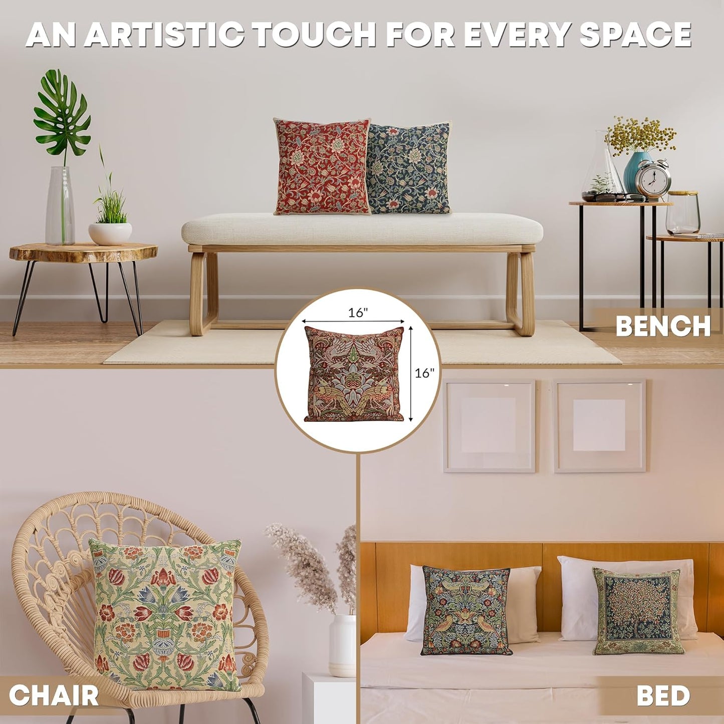 Charlotte Home Furnishings Throw Pillow Covers 16x16 in, Red Dragon Decorative Couch Pillow Covers, Boho Decor European Tapestry Cushion Cases, Living Room Cozy Home Decor, Jacquard Woven Soft Cotton