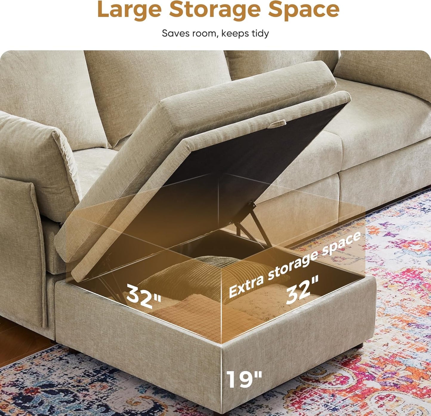 136.4" Oversized Modular Sectional Sofa, L Shaped Convertible Couch with Movable Ottoman, Large 7 Seat Corner Couches for Living Room Deep Seat Beige Chenille