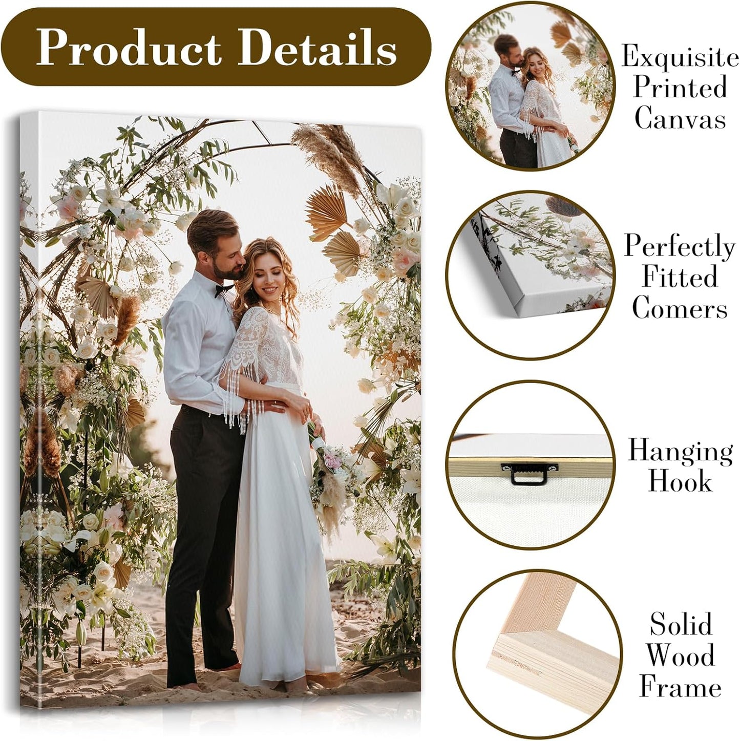 Custom Canvas Prints with Your Photos - Personalized Pictures Print, Customized Photo Gifts, Wall Art Poster Canvas Printing for Wedding, Family, Baby, Pets, Home Office Decor, Wrapped Frame 16x8