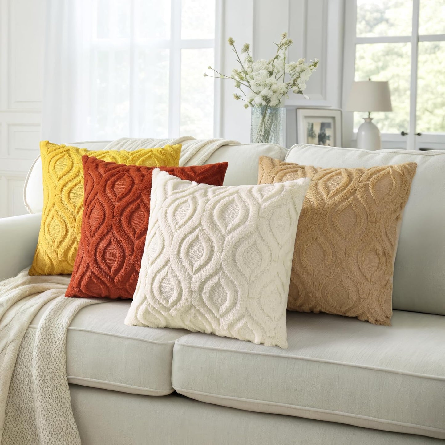 decorUhome Throw Pillow Covers 12x20 Inch Set of 2, Soft Plush Decorative Faux Fur Light Brown Solid Couch Pillow Covers, Accent Farmhouse Neutral Lumbar Euro Pillow Cases for Sofa Bed Living Room