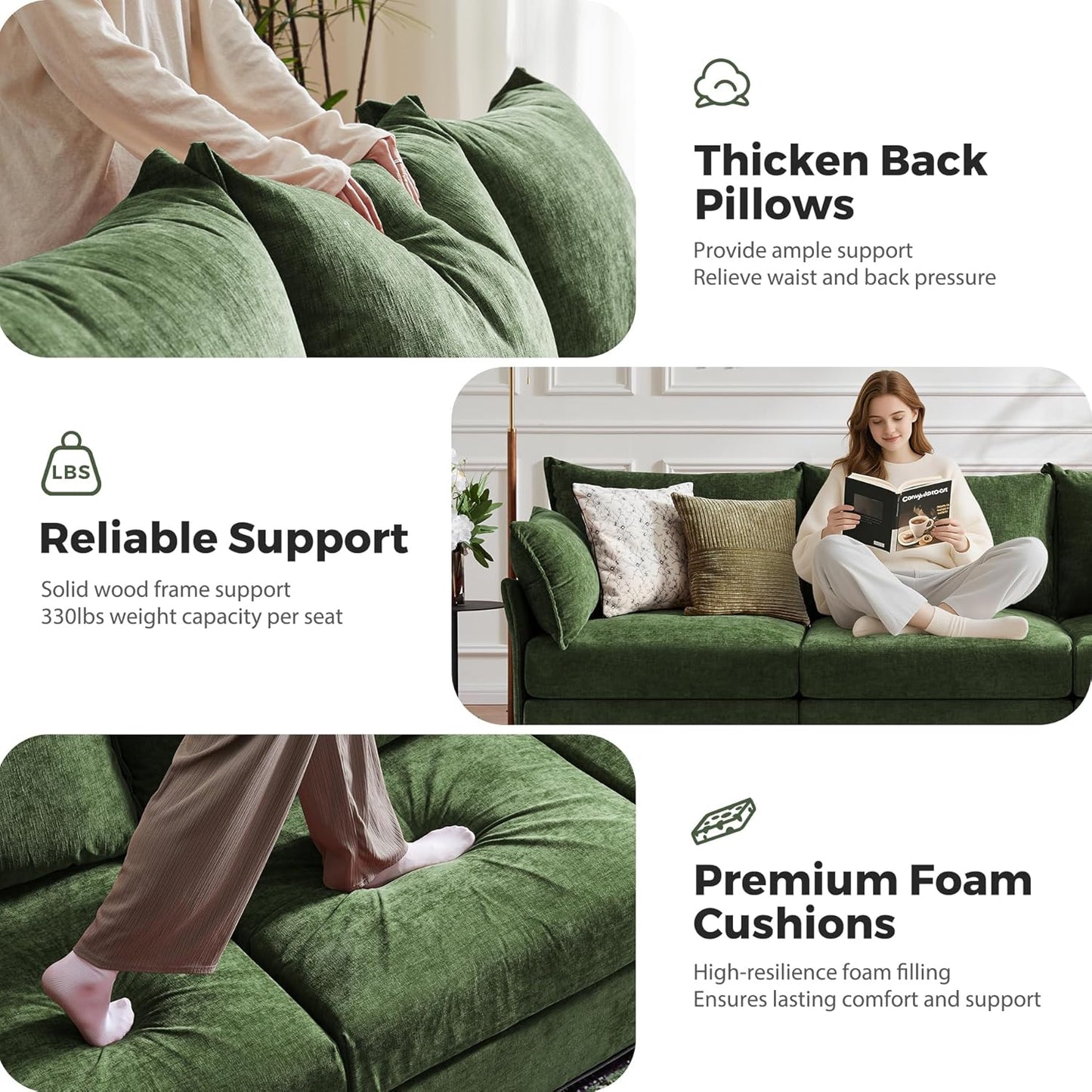 166.6" Oversized Modular Sectional Sofa, U Shaped Convertible Couch with Movable Ottoman, Large 8 Seat Corner Couches for Living Room Deep Seat Green Chenille