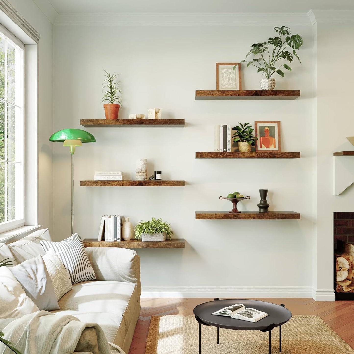 Large Floating Shelves for Wall Set of 3 Wooden Wall Shelves 24 in x 12.75 in x 2 in Room Decor Long Shelf with Invisible Wall Mount Bracket for Bedroom Kitchen Living Room Rustic Brown