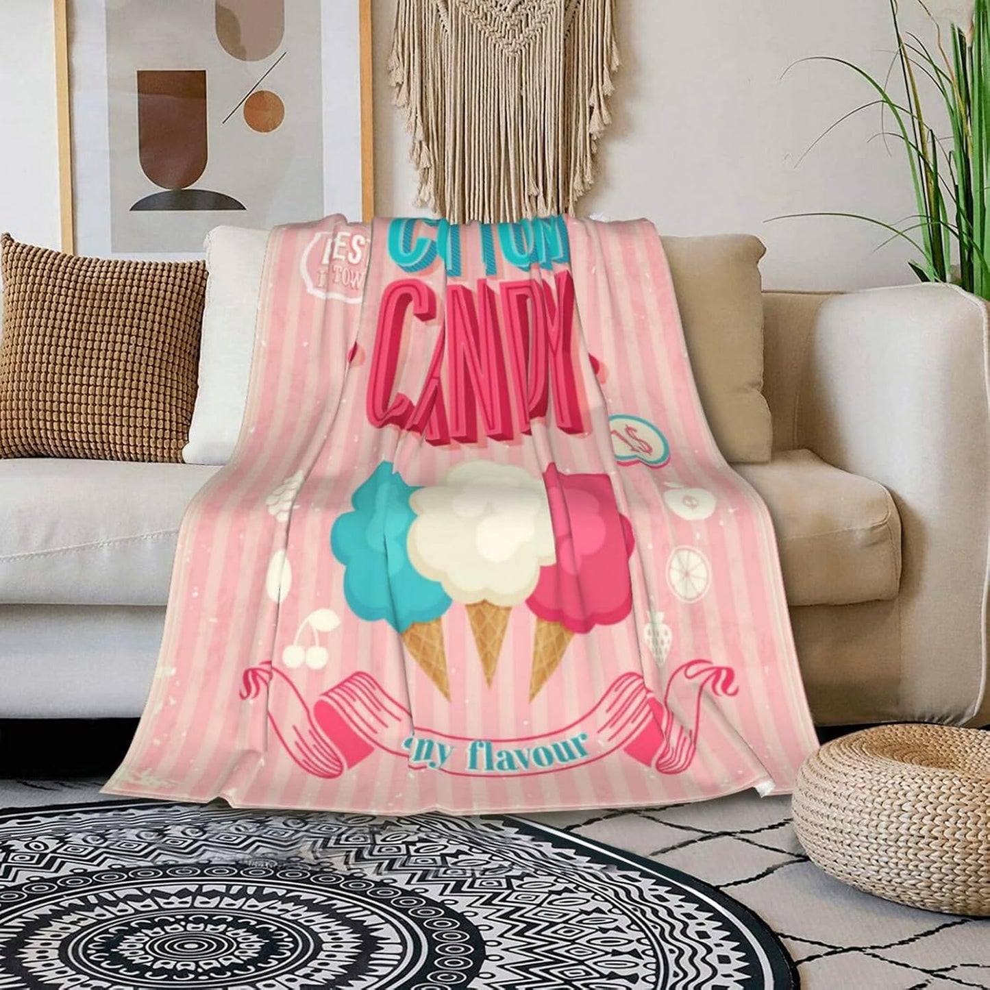 HGOD DESIGNS Candy Throw Blanket Sweet and Colorful Candy Pink Blanket Super Soft Flannel Throw Blanket Lightweight Plush Fuzzy Bed Blanket for Bedding Sofa and Travel 40"X50"