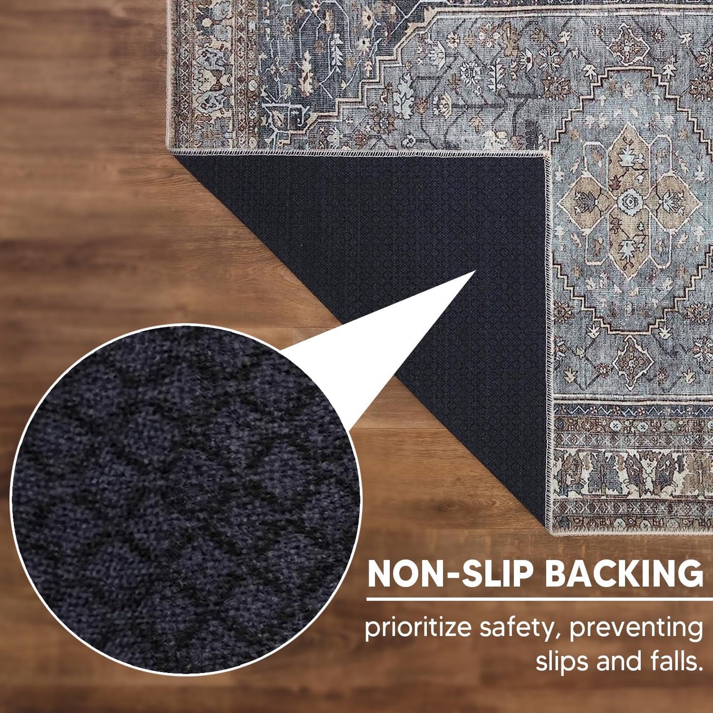 Keen Home Design 5x7 Rug - Machine Washable Area Rug with Non-Slip Backing, Ideal for Living Room, Dining Room, Bedroom - Vintage, Easy Clean, Durable, Low Pile Rug - (5' x 7')