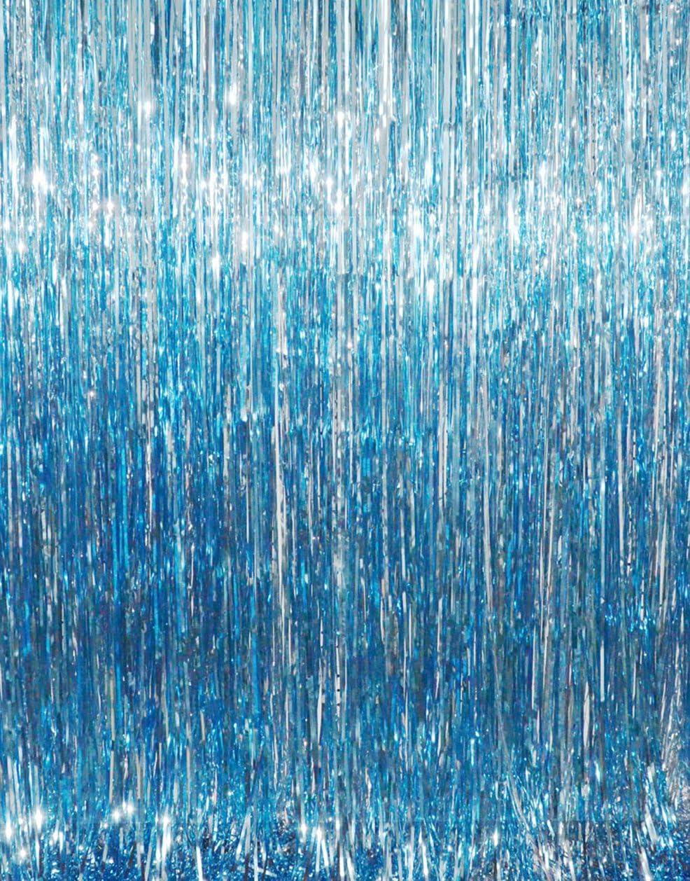 GOER 3.2 ft x 9.8 ft Metallic Tinsel Foil Fringe Curtains Party Photo Backdrop Party Streamers for Birthday,Graduation,New Year Eve Decorations Wedding Decor (Light Blue,3 pcs)