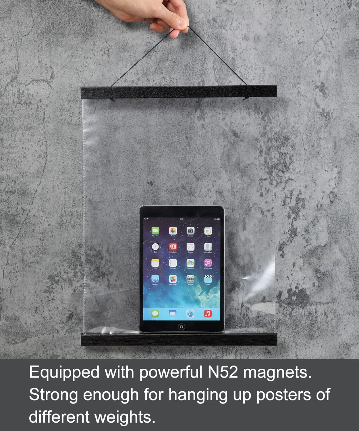 FALAMON Magnetic Poster Hanger Frame, 30x36 30x40 30x20 Teak Wood Magnet Poster Frame for Posters, Prints, Photos, Pictures, Maps, Scrolls, and Canvas Artwork(Black, 30")