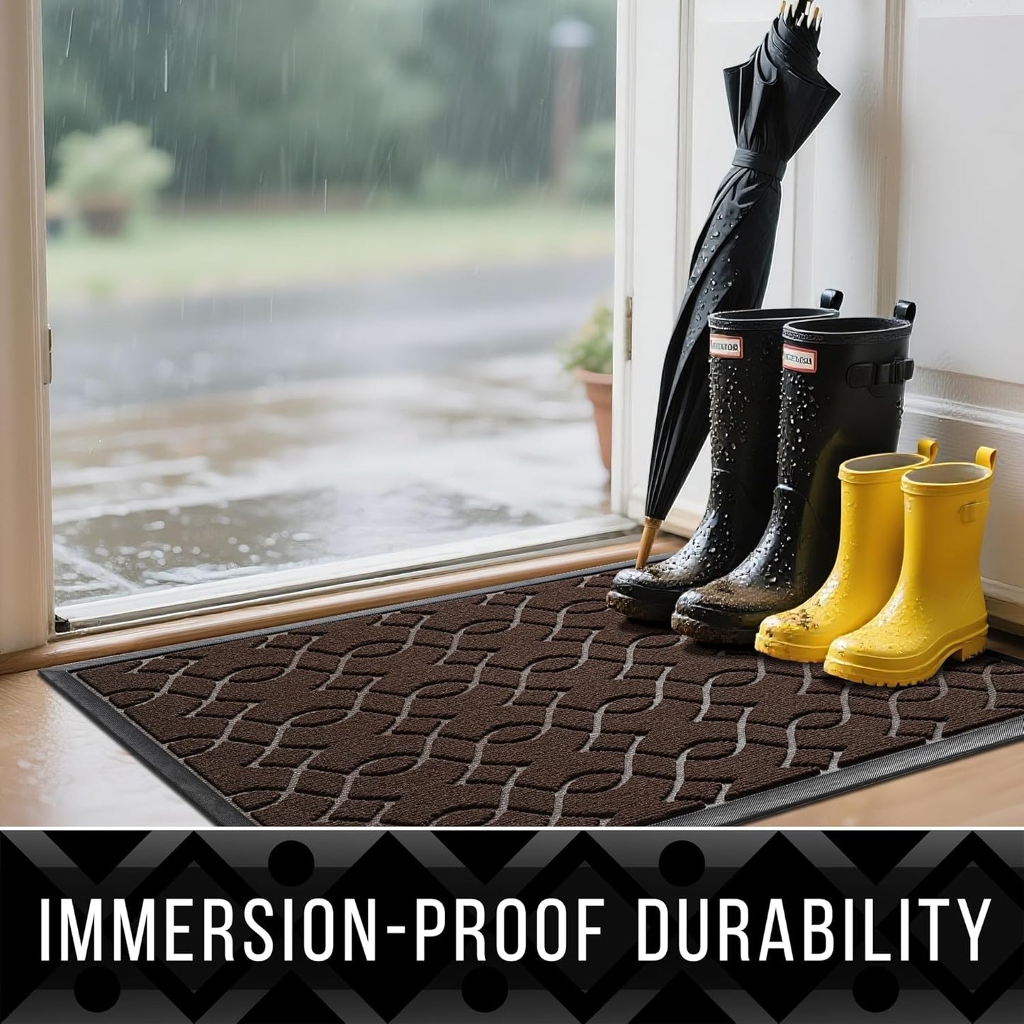 Yimobra Front Door Mat Outdoor Indoor 29.5x17, All-Season, All-Weather, Heavy Duty Welcome Door Mats Outside Entrance, Non Slip Porch Patio Entrance Mat, Coffee