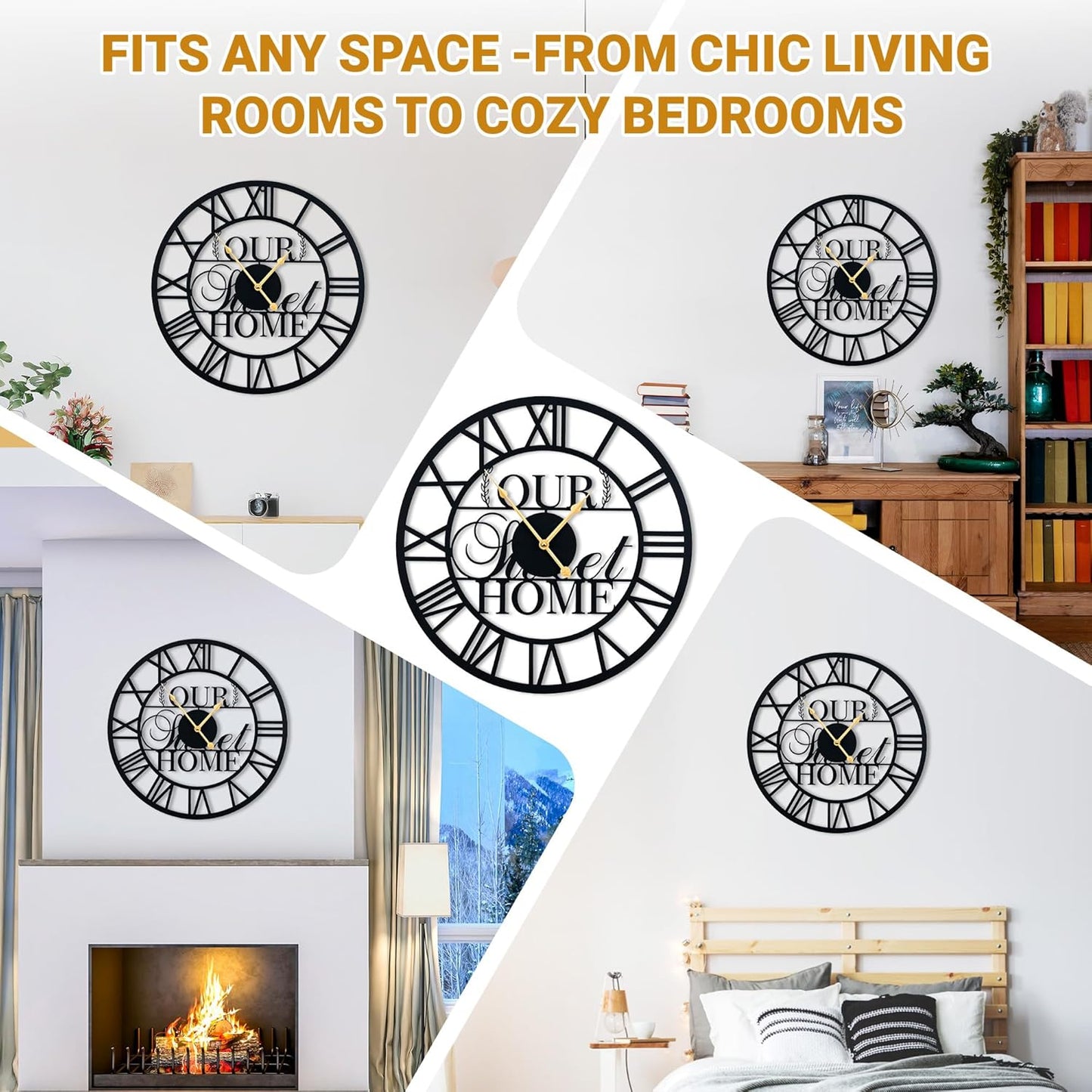 20inches/50cm Wall Clocks Roman Numeral Battery Powered No Ticking Silent Modern Unique Metal Wall ClocksSuitable Living Room Kitchen Bedroom Fireplace Office Farmhouse