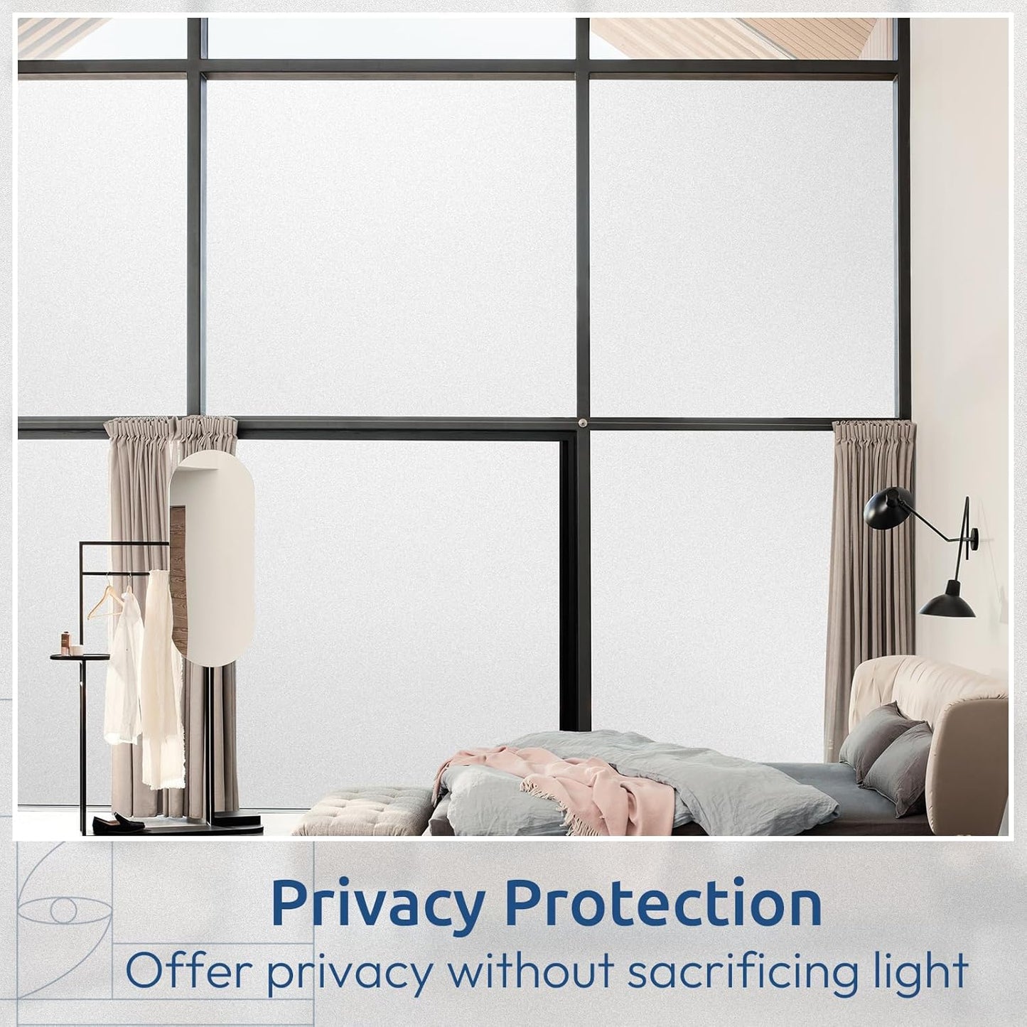 rabbitgoo Window Privacy Film, Non-Adhesive Frosted Glass Window Film for Bathroom, Static Cling Heat Blocking Stickers for Home Indoor Opaque Frosting Coverings House Tint, Matte White 17.5" x 118.1"