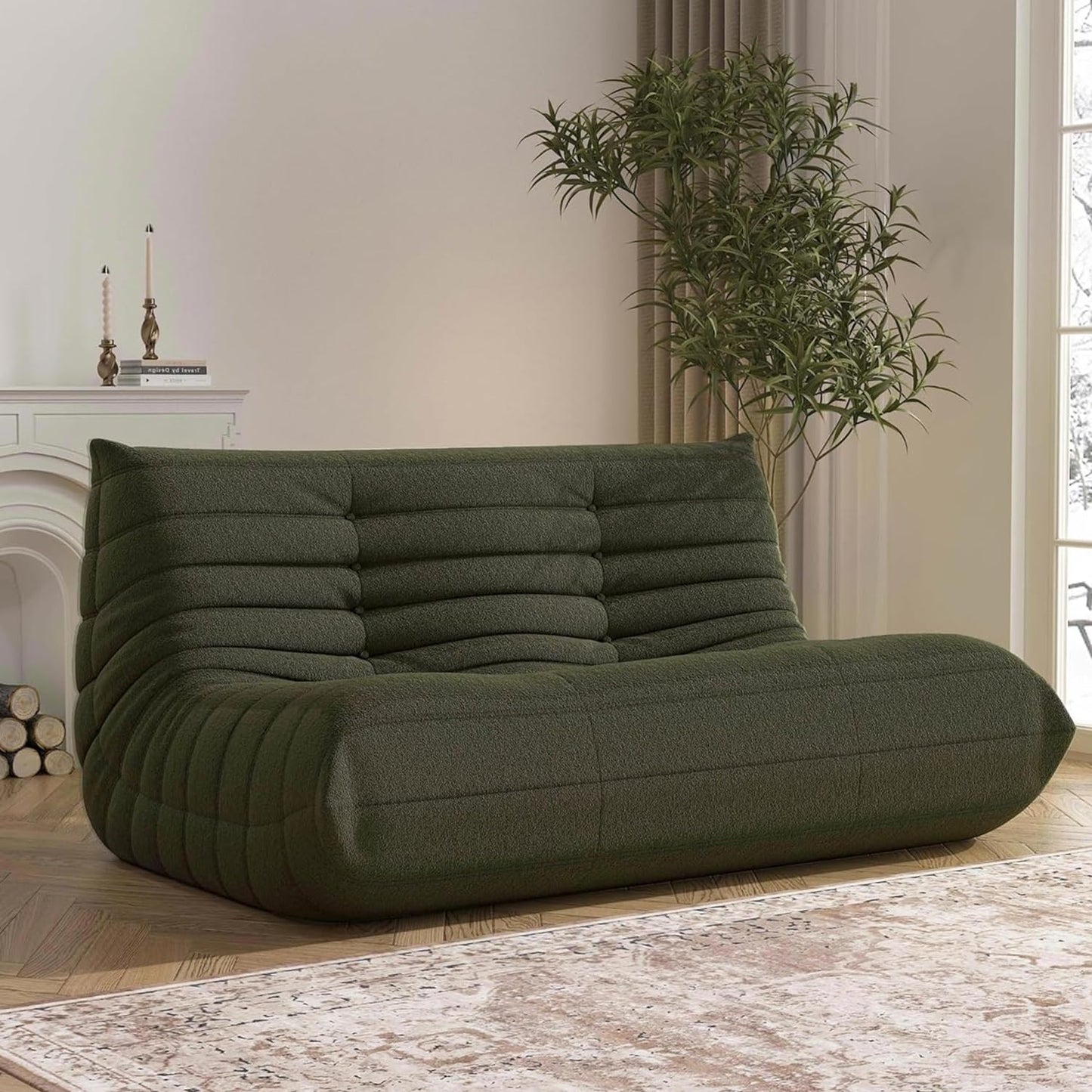 Bean Bag Chair, Loveseat Fireside Chair Bean Bag Sofa Large Bean Bag Chair for Adults, 2 Seater Bean Bag Chairs for Teens with High Density Comfortable Foam, Bean Bag for Living Room, Bedroom (Green)