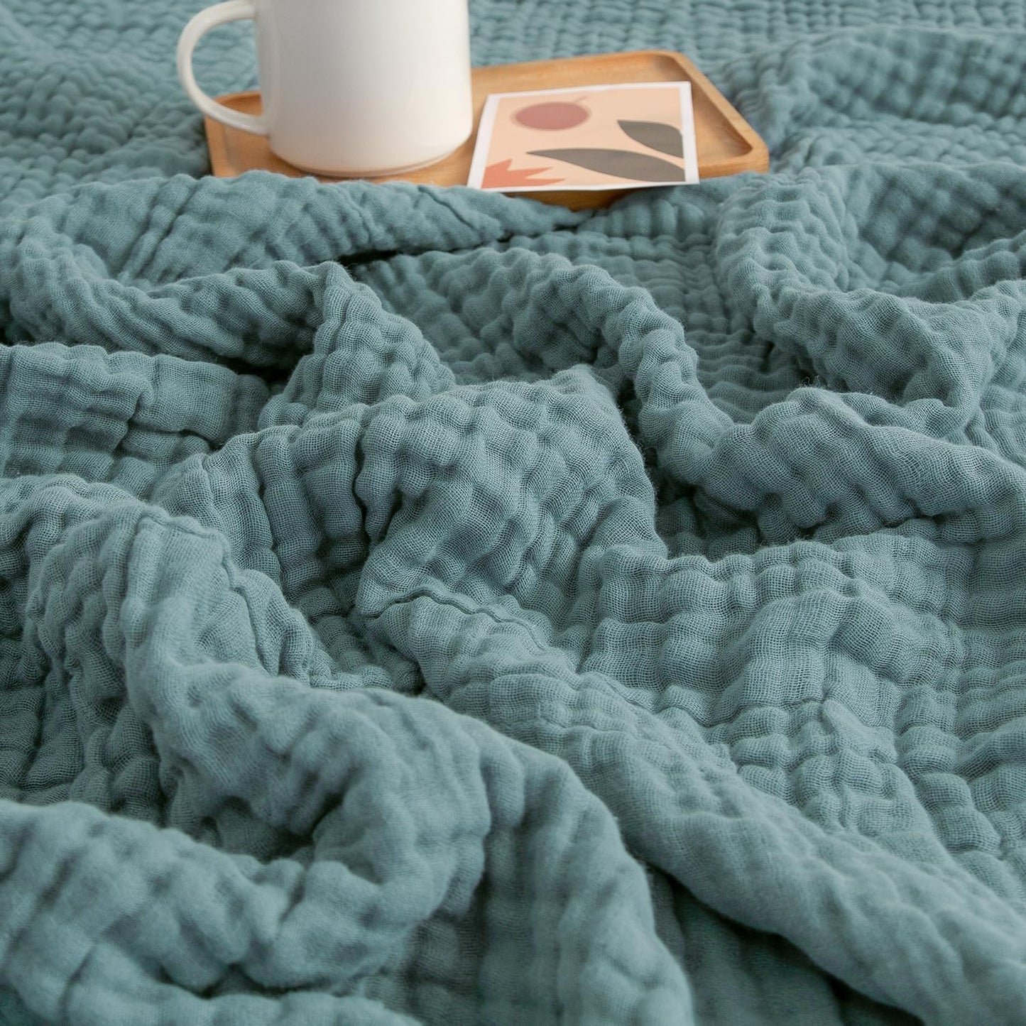 EMME Muslin Twin Blankets for Couch Breathable Gauze All Season Soft and Lightweight Pre-Washed Cotton Blanket (Teal, 60"x80")