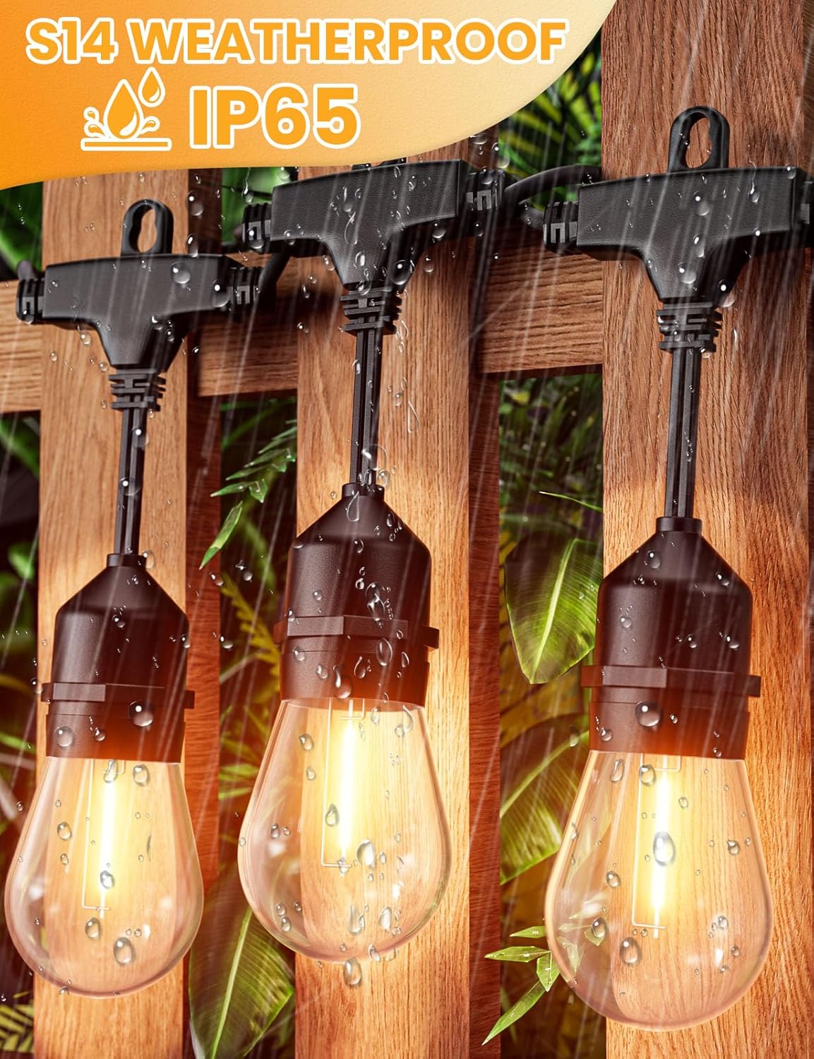 Svater Outdoor Led String Lights 50FT, Patio Lights with 16pcs S14 Shatterproof Bulbs, 1 Watt E26 Dimmable 2700K Warm White, IP65 Waterproof, Commercial Grade Light