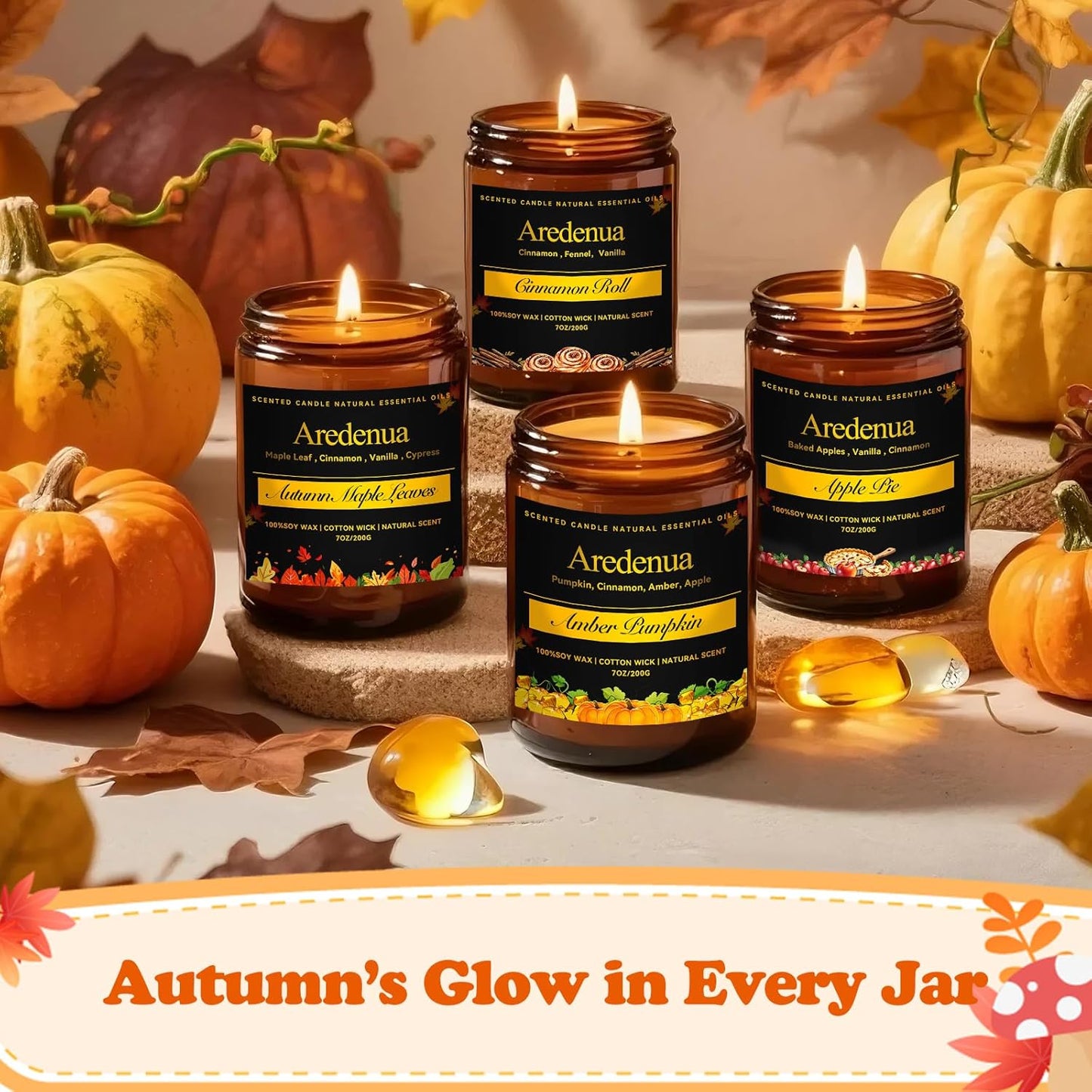 Caramel Cinnamon Candle - Fall Candle | Cinnamon Scented Candles for Autumn, 7oz Fall Soy Candles for Home Scented, 50 Hours Burn Time, Cozy Season/Halloween/Thanksgiving/Autumn Gifts for Women Men