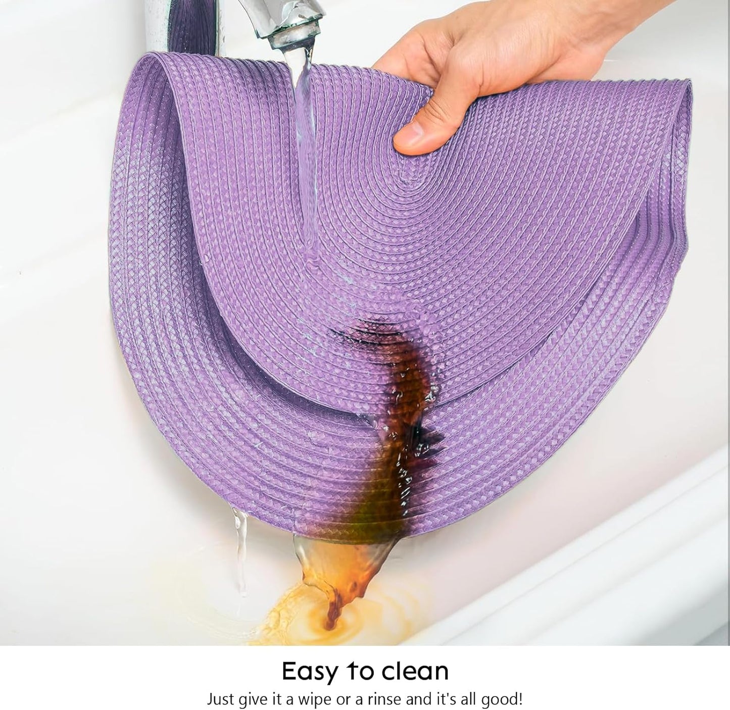 AHHFSMEI Placemats Set of 6 for Dining Table Washable Woven Vinyl Non-Slip 18x12 inches Placemat Heat-Resistant Durable Table Mats for Dining Table Easy to Clean(Lavender Purple)