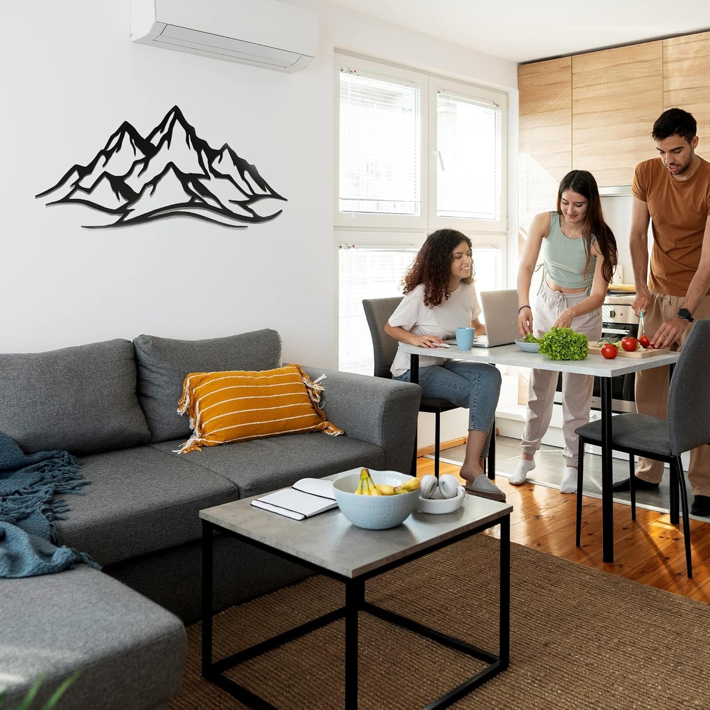 METALPLEX Mountain Range Metal Wall Art - Fade-Resistant and Rust-Free Indoor & Outdoor Aluminum Composite Wall Decor - Home Decor Wall Art For Living Room and Bedroom Decorations - Silver (47" x 22")