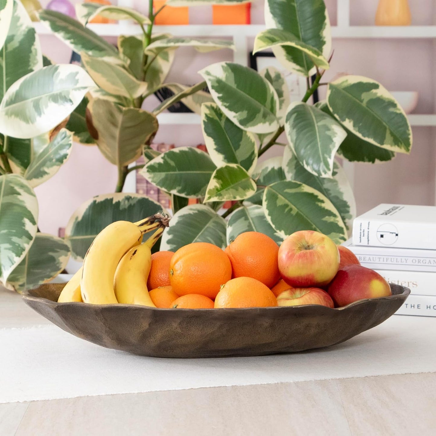 ANDALUCA Set of 2 Oval Metal Decorative Table Bowls, Bronze Finish