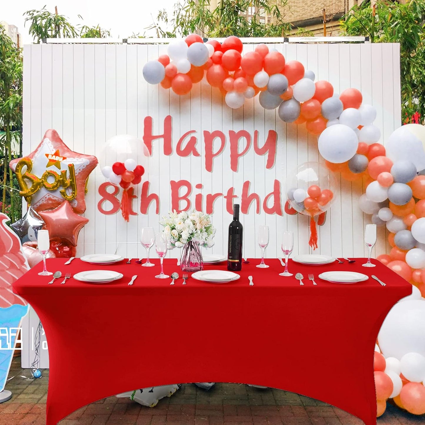 SuperO 2Pack Waterproof Spandex Table Cover for 6FT Table Universal Fitted Stretch Tablecloth for Party, Banquet, Wedding and Events-Red
