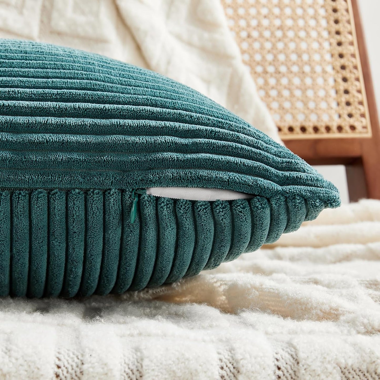 Fancy Homi 2 Packs Teal Decorative Throw Pillow Covers 18x18 Inch for Living Room Couch Bed Sofa, Rustic Farmhouse Boho Home Decor, Soft Corss Corduroy Patchwork Textured Square Cushion Case 45x45 cm