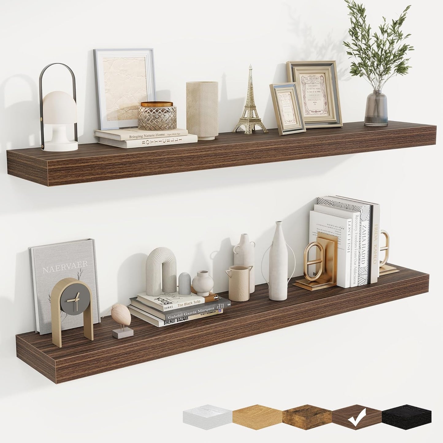 fuqing Floating Shelves for Wall, Bathroom Shelf Wall Mounted for Storage, Shelves with Invisible Bracket for Bedroom, Kitchen, Living Room, Farmhouse Small Book Shelf, 48 Inch Set of 2, Walnut
