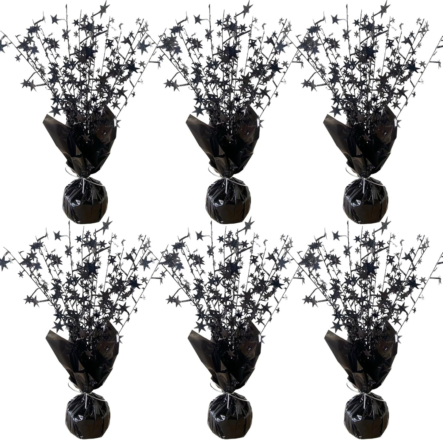 6 Pack Halloween Decoration Indoor Metallic Foil Spray Centerpiece Star Table Decoration Burst Table Centerpieces Gold Decor for Birthday Wedding Anniversary Graduation Holiday Party Supplies, Black