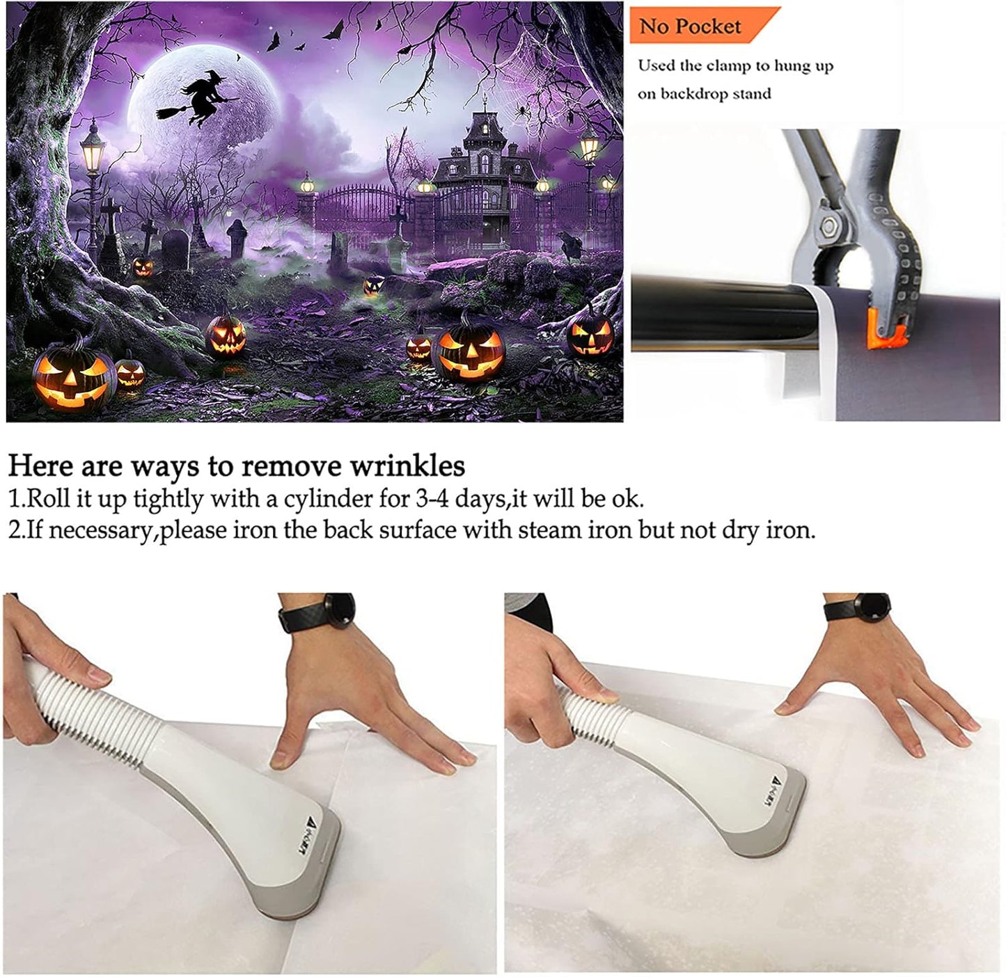 Avezano Halloween Photography Backdrop Full Moon Scary Night Castle Pumpkins Party Background Spooky Witch Bats Cemetery Child Kids Halloween Party Decorations Photoshoot Backdrops (8x6ft, Purple)