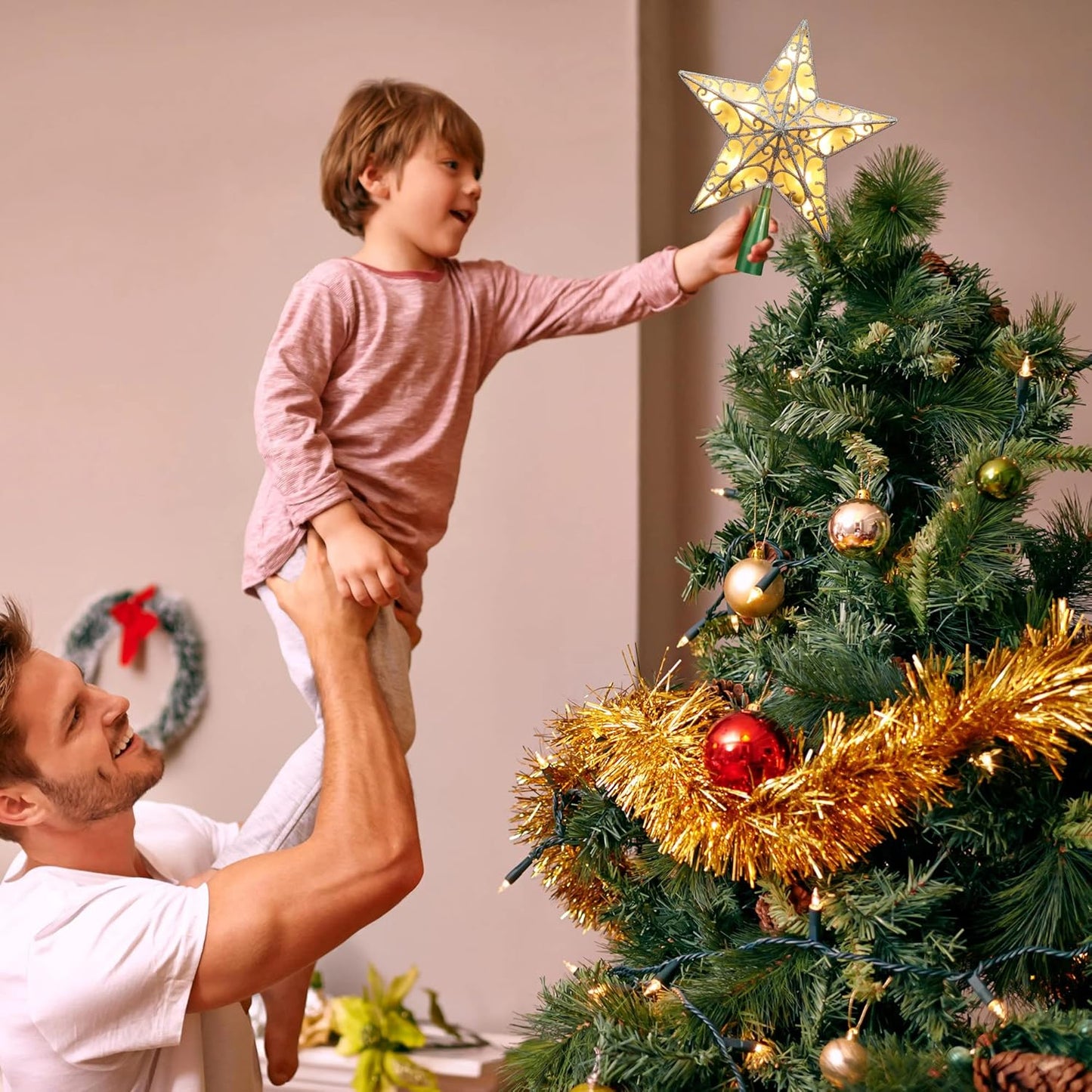 ODEETRONIC Star Christmas Tree Topper, 9.5in UL Certified 3D Star Tree Topper Lights, Double Sided Christmas Tree-top with 10 Count Incandescent Warm White Lights for Xmas Tree New Year Home, Silver