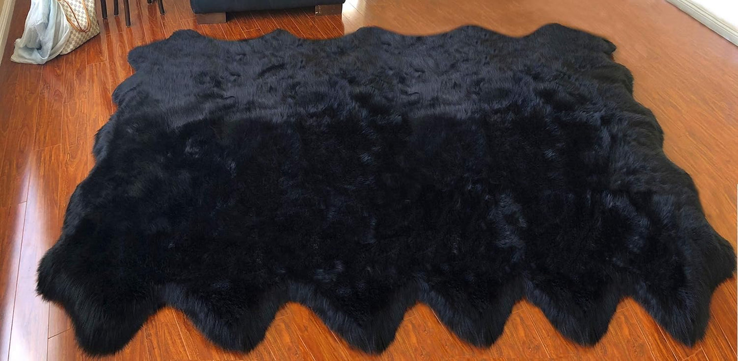 LAMBZY Faux Sheepskin Hypoallergenic Free Shape Silky Shag Rug, Luxury Shaggy Plush Carpet for Bedrooms Living Room Kids Rooms Sofa Floor Rugs (Duo Decto 12 Pelts 6'x12', Black)