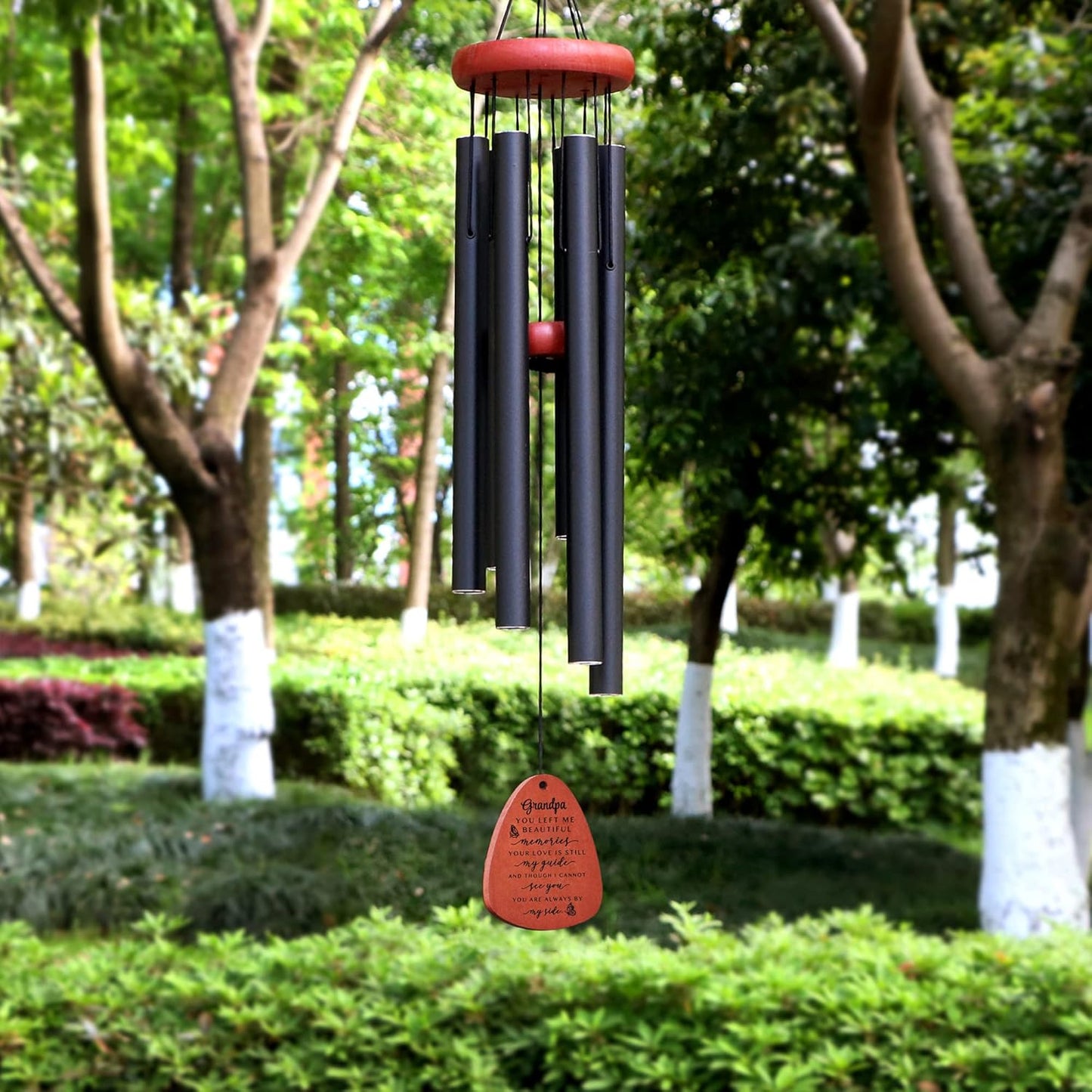 Memgift Memorial Wind Chime for Loss of Grandpa - Solid Beech Wood Sympathy Gift - Outdoor Bereavement Wind Chime for Garden, Patio - in Remembrance of Grandfather 32 Inch