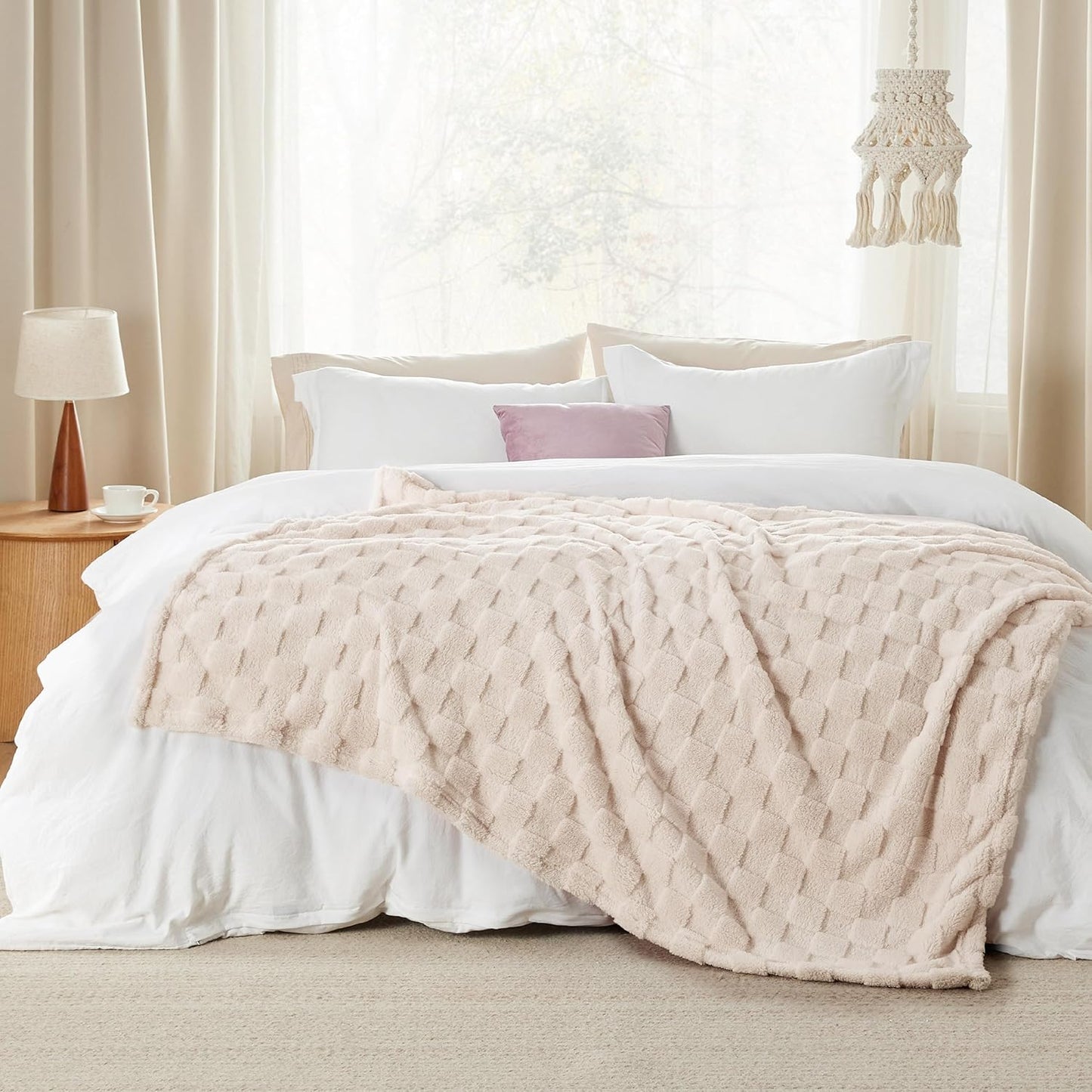 Bedsure GentleSoft Twin Blanket for Bed Light Beige - Super Soft Cozy Blankets for Women Men Girls, Cute Fuzzy Fleece Throws for Bedroom Couch, 60x80 Inches