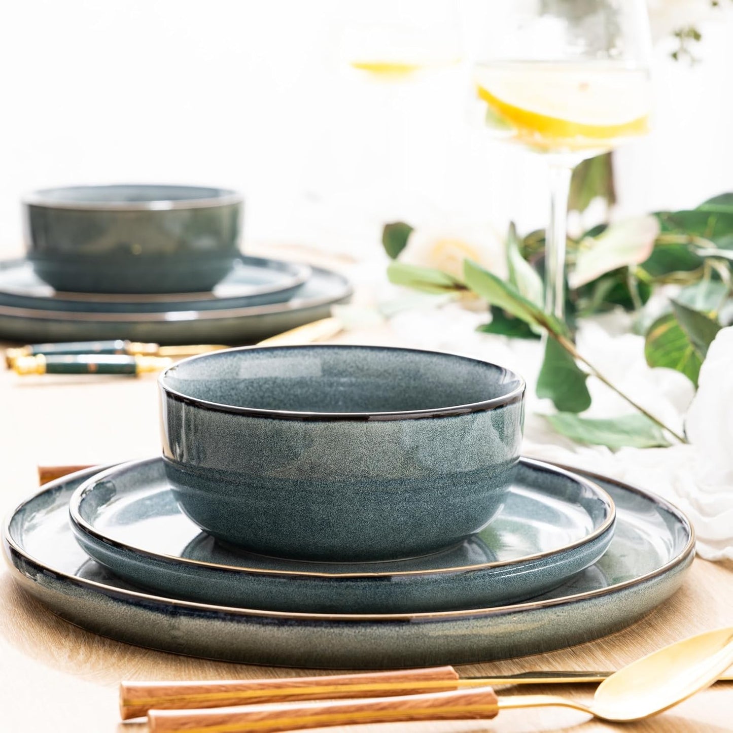 GBHOME Ceramic Dinnerware Sets for 12, 36 Pieces Stoneware Plates and Bowls Sets, Reactive Glaze Dishes -Scratch Resistant, Dishwasher&Microwave Safe, Space Blue
