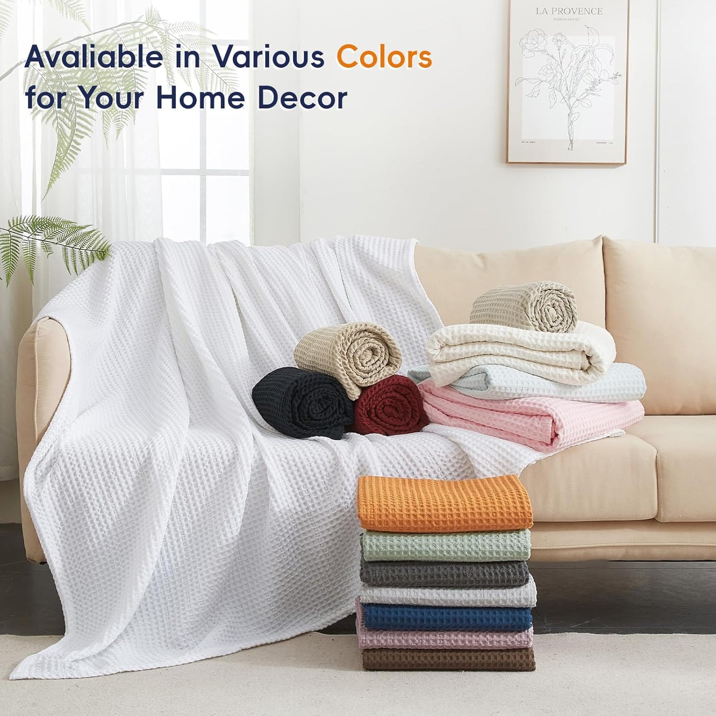 PHF Ultra Soft Waffle Weave Blanket Queen Size 90"x 90"- Washed Lightweight Breathablee Cozy Woven Blanket - Great for Couch Bed Sofa Home Car - Black